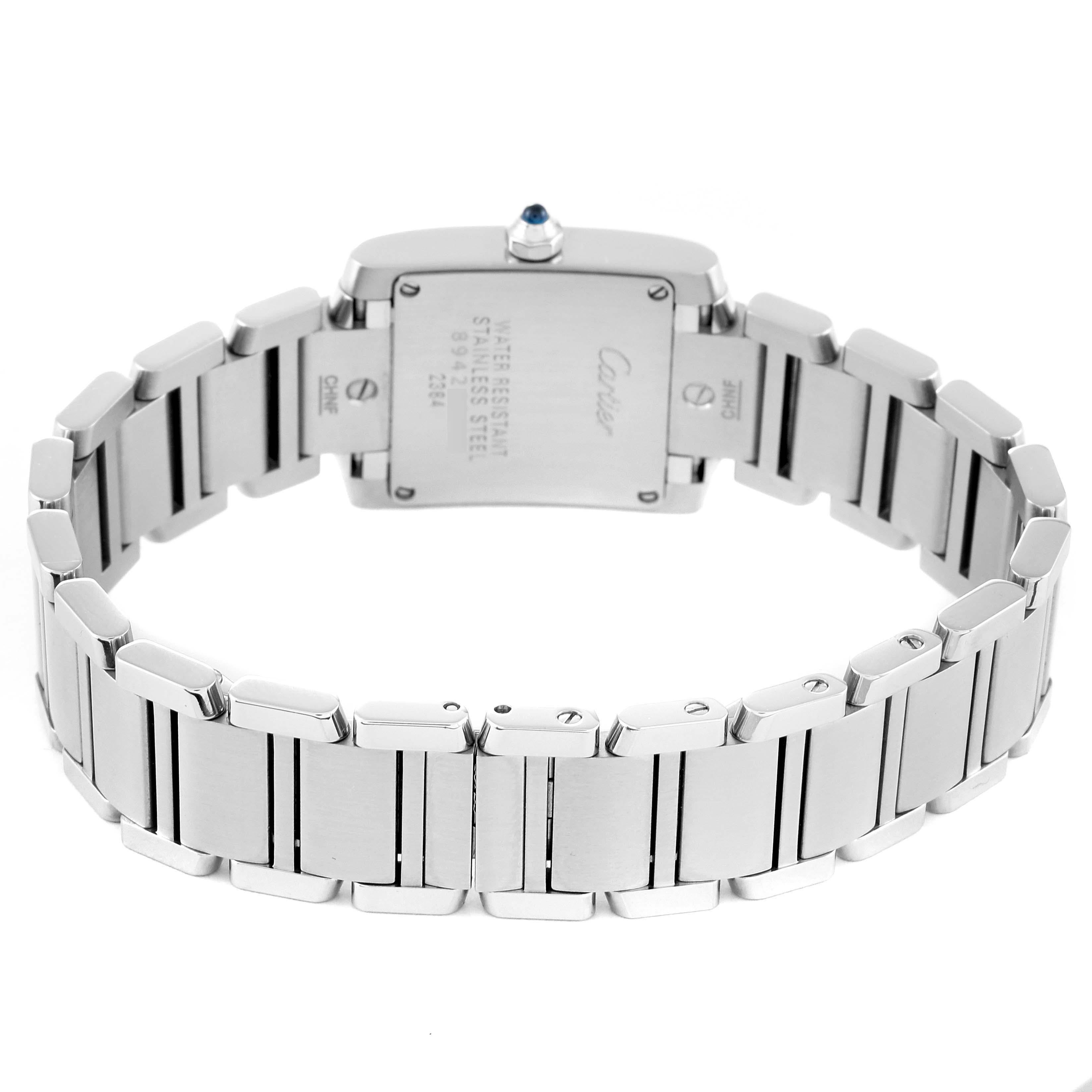 Cartier: Stahl-Damenuhr W51034Q3, Tank Francaise, blau, Perlmutt-Zifferblatt 4