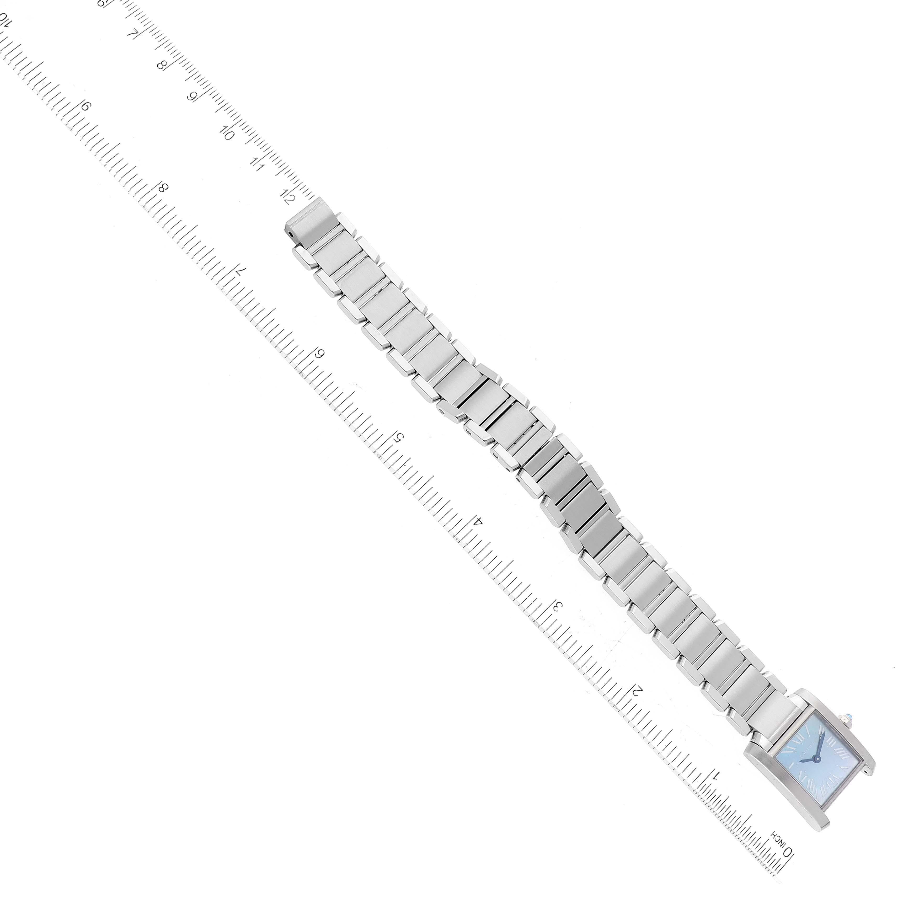 Cartier: Stahl-Damenuhr W51034Q3, Tank Francaise, blau, Perlmutt-Zifferblatt 5