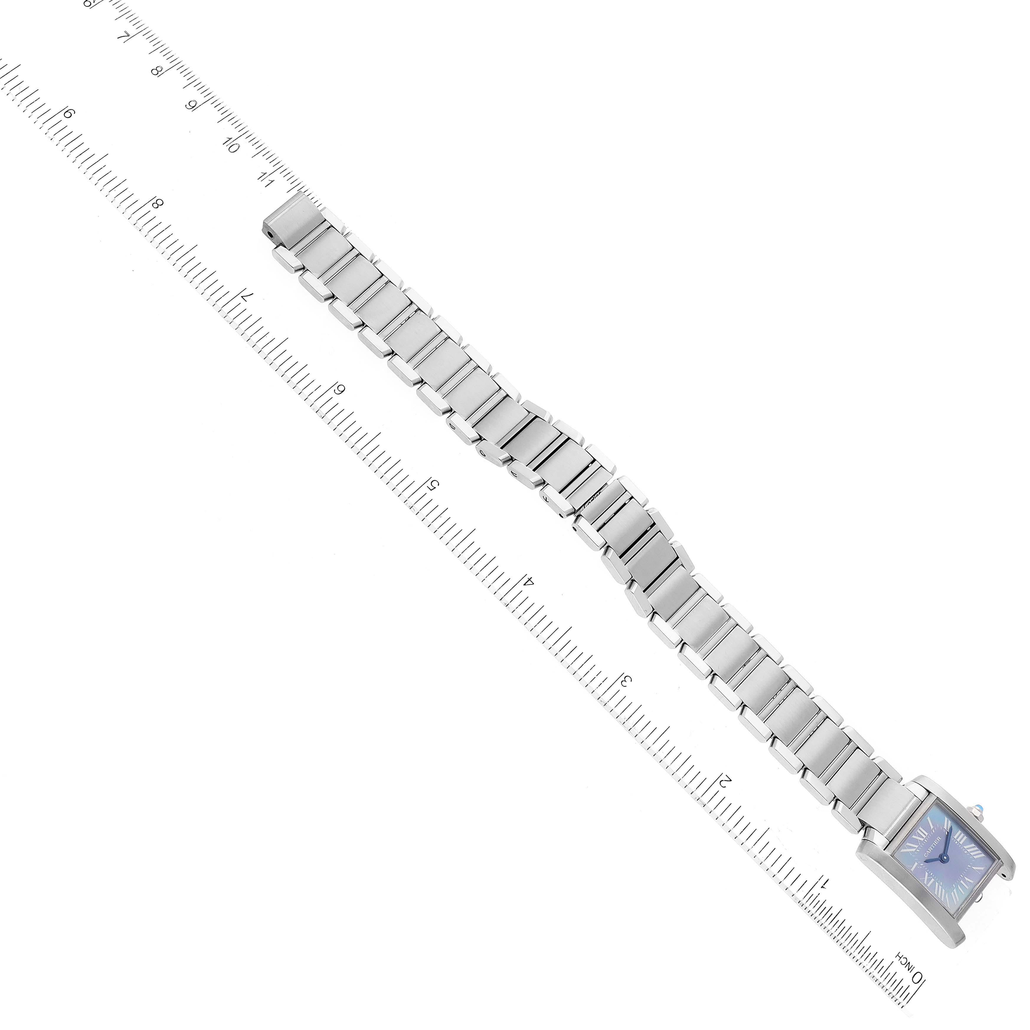 Cartier: Stahl-Damenuhr W51034Q3, Tank Francaise, blau, Perlmutt-Zifferblatt 5