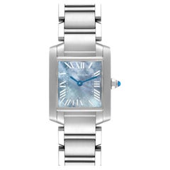 Cartier Tank Francaise Blue Mother of Pearl Dial Steel Ladies Watch W51034Q3