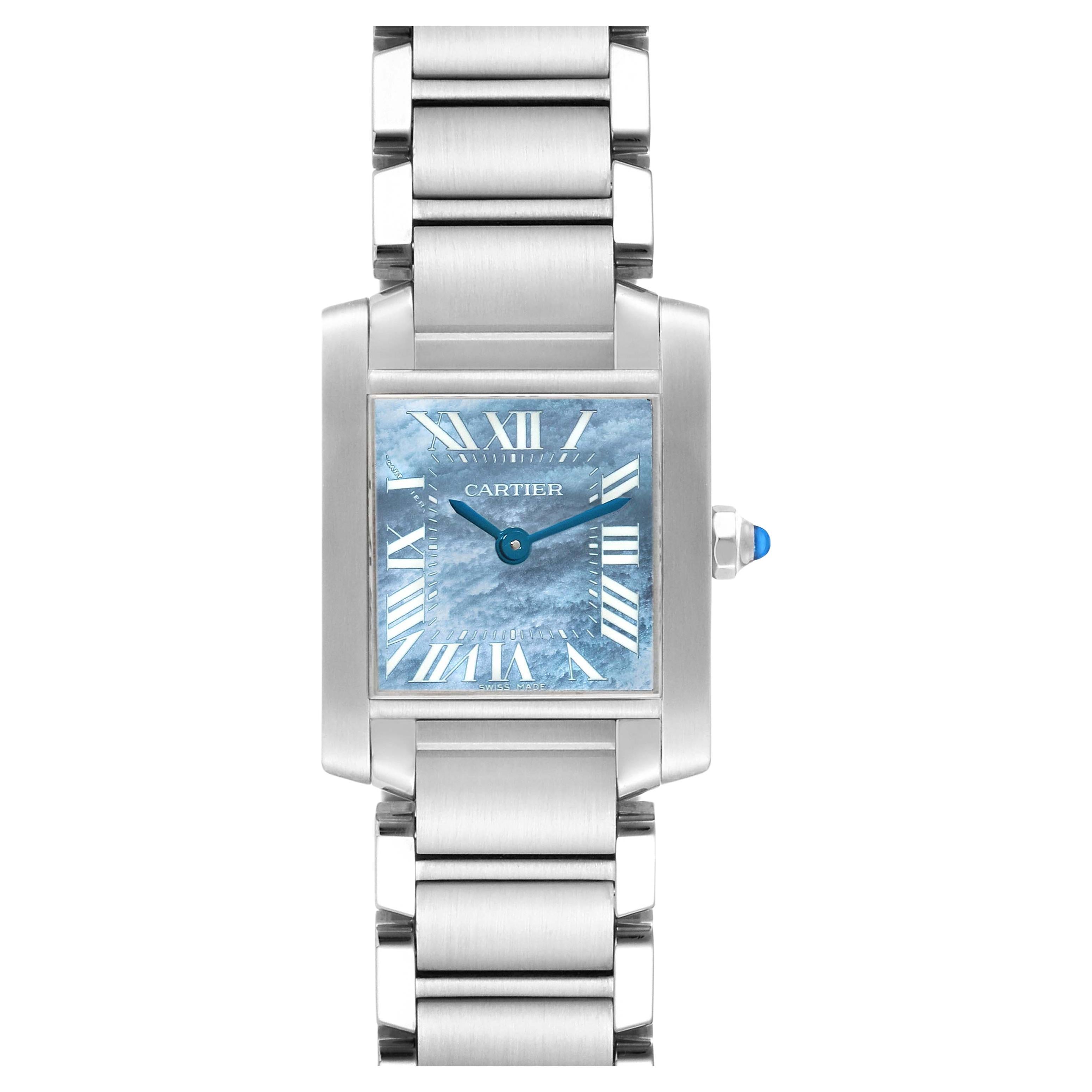 Cartier Tank Francaise Blue Mother of Pearl Dial Steel Ladies Watch W51034Q3