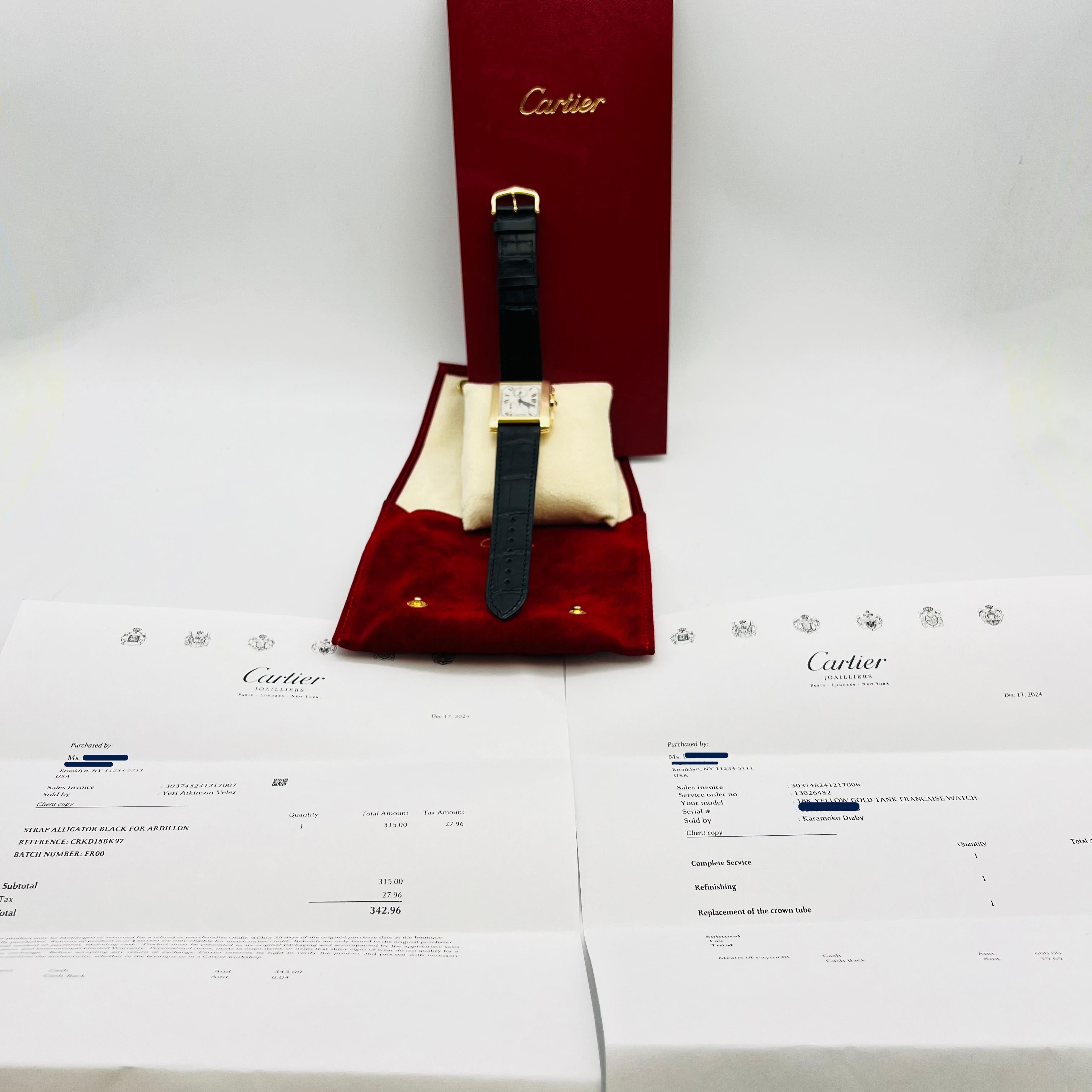 Cartier Tank Française Certified 1830 For Sale 2