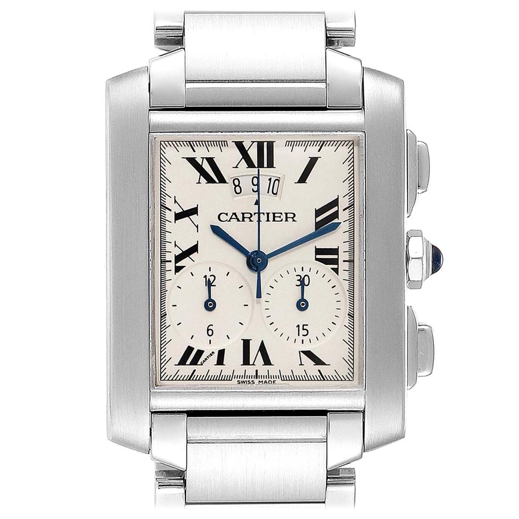 Cartier Tank Francaise Chrongraph Steel Men’s Watch W51024Q3 Box For Sale