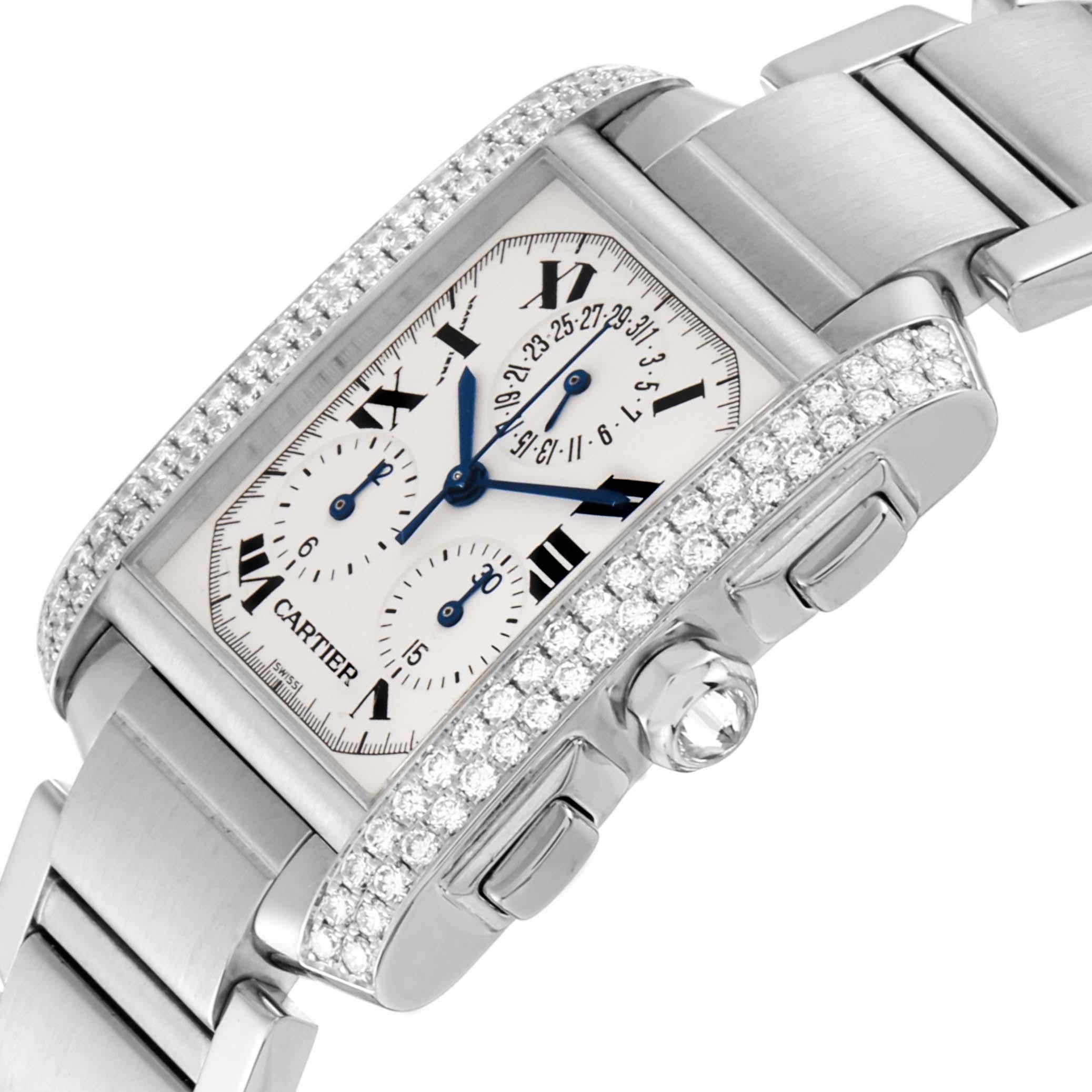 Cartier Tank Francaise Chrongraph White Gold Diamond Men's Watch 2367 In Excellent Condition For Sale In Atlanta, GA