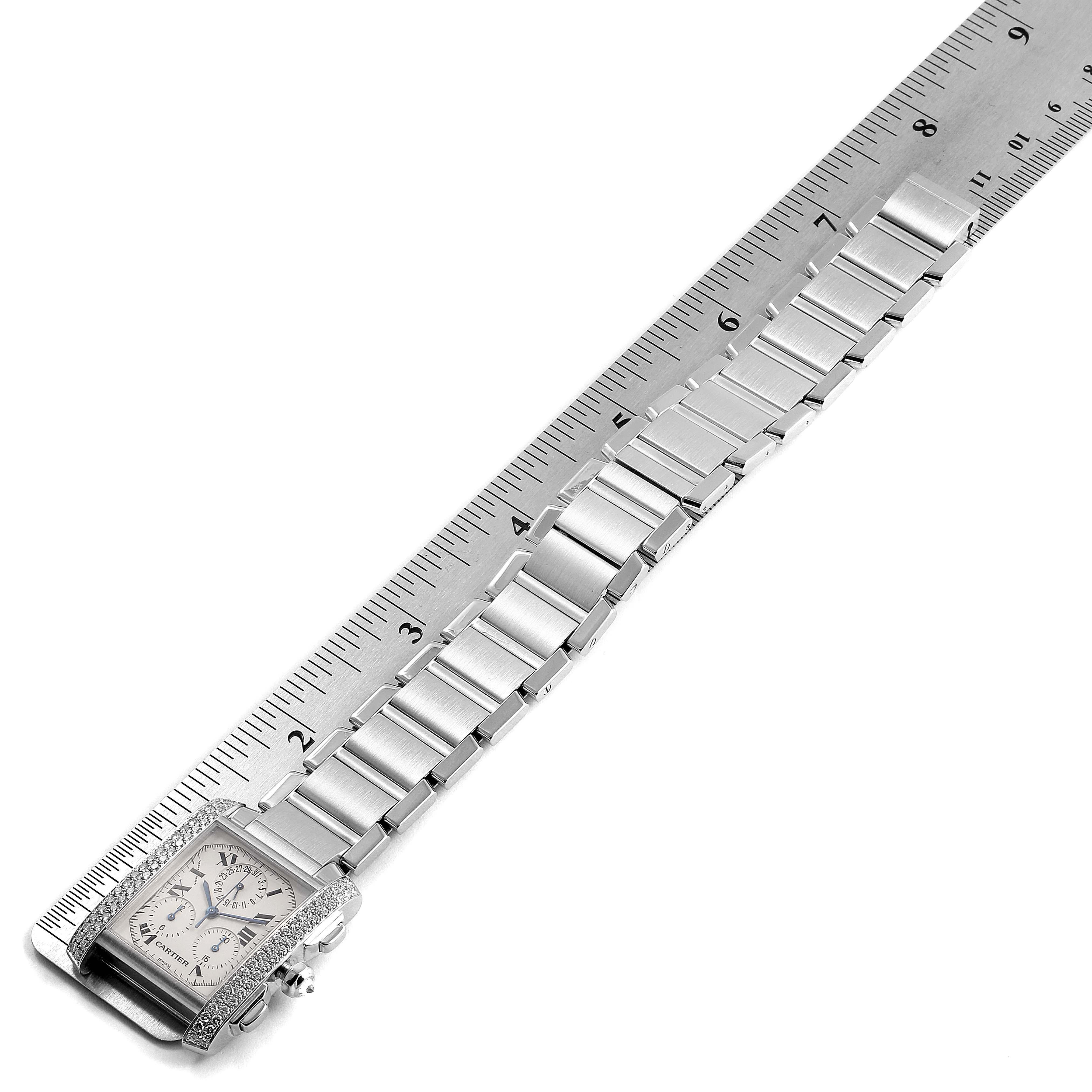 Cartier Tank Francaise Chrongraph White Gold Diamond Men's Watch 2367 For Sale 3