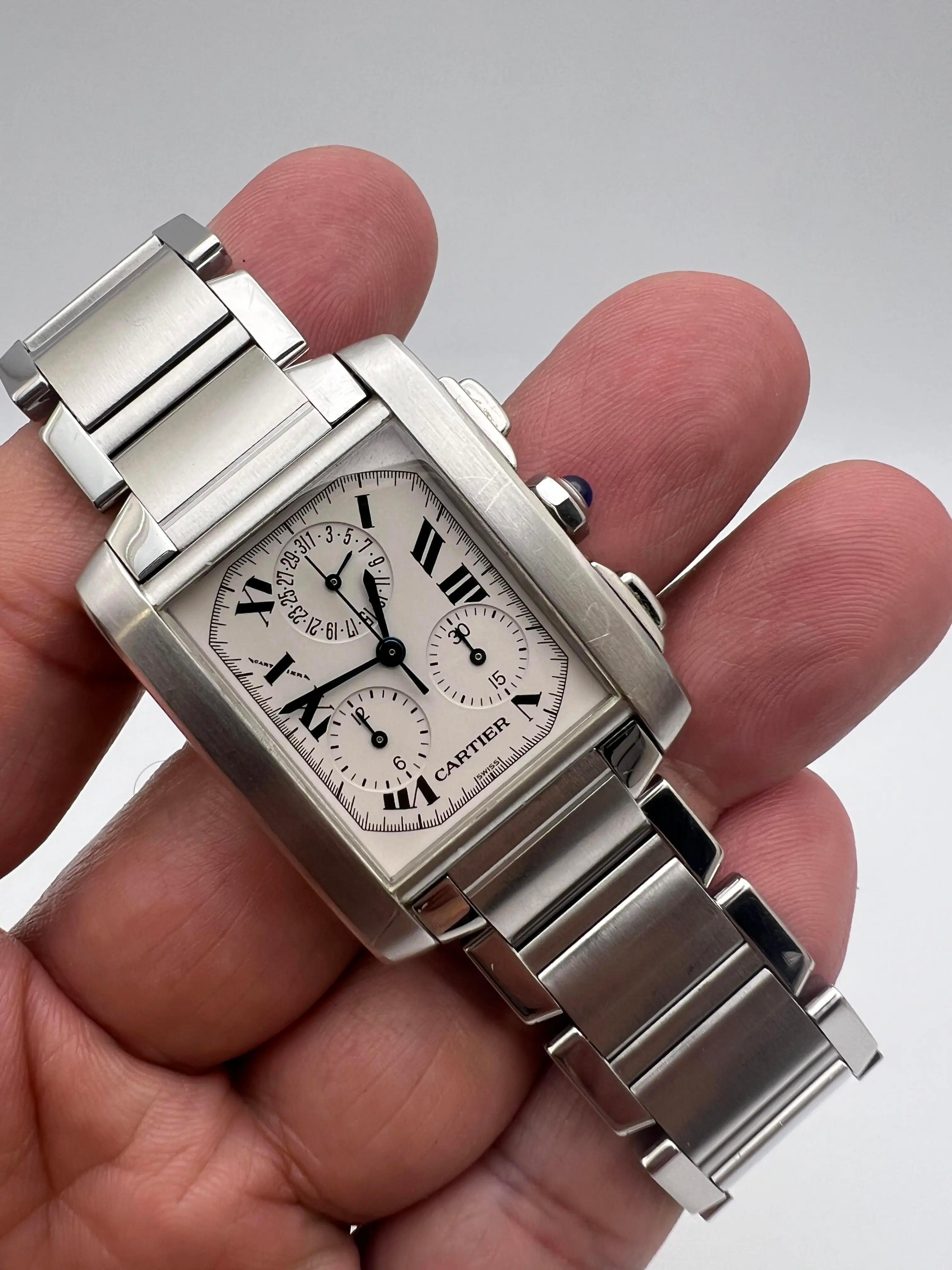 Cartier Tank Francaise Chrono Reflex 28mm x 37mm W51001Q3 Cuarzo Esfera Marfil en Excelente estado para la venta en New York, NY