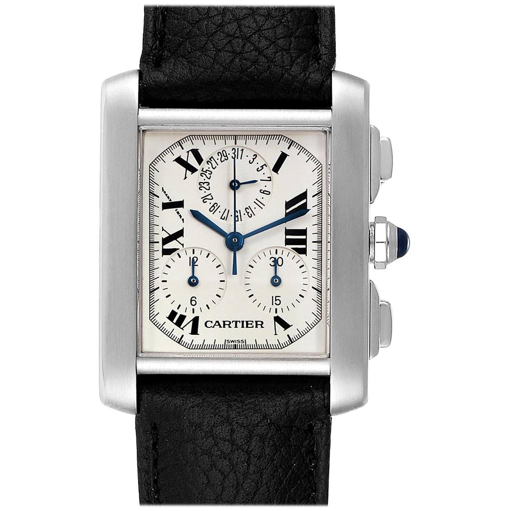 Cartier Tank Francaise Chronoflex Black Strap Steel Men's Watch W51001Q3 For Sale