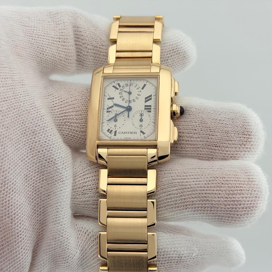 Cartier Tank Francaise Chronoflex Chronograph 1830 28mm x 36mm Or jaune 18k en vente 2