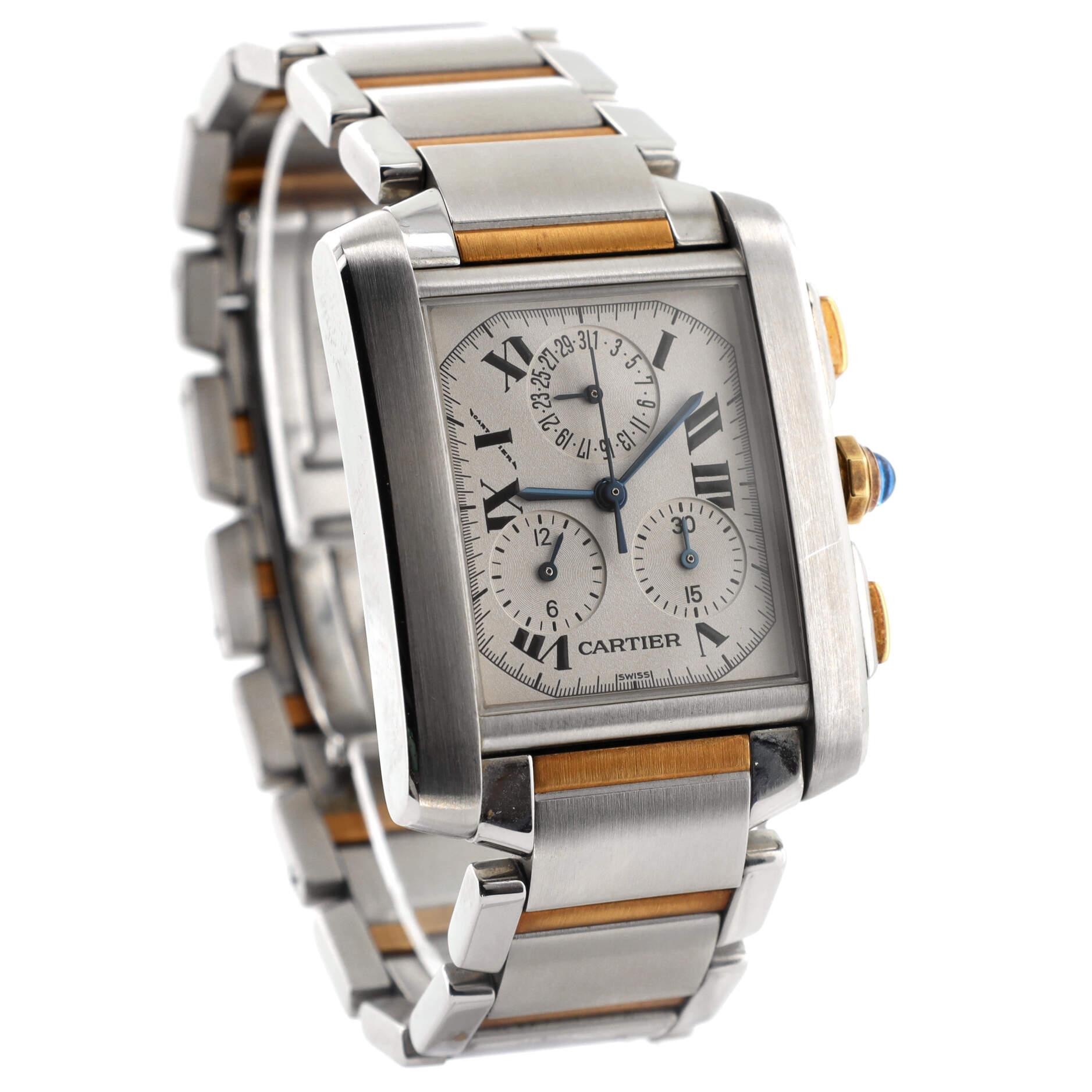 SOLD OUT: Cartier Tank Francaise 2303 28mm by 32mm Two Tone Chronograp