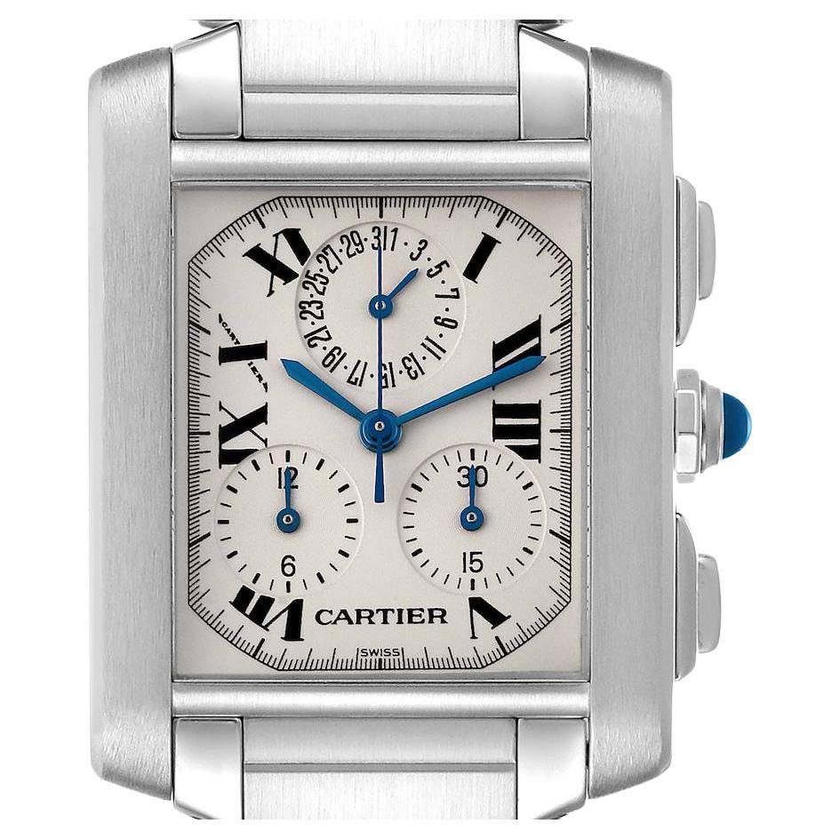 Cartier Tank Francaise Chronoflex Chronograph Stahl Herrenuhr W51001Q3 im Angebot