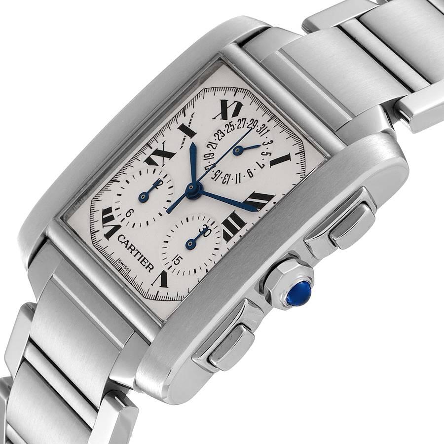 Cartier Tank Francaise Chronoflex Chronograph Steel Watch W51001Q3 Box Papers In Excellent Condition For Sale In Atlanta, GA