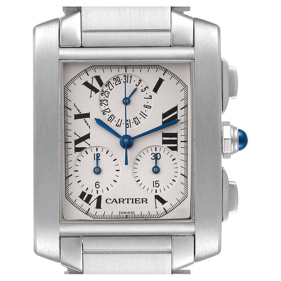 Cartier Tank Francaise Chronoflex Chronograph Steel Watch W51001Q3 Box Papers For Sale