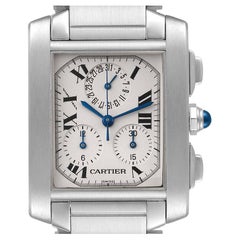 Cartier Tank Francaise Chronoflex Chronograph Steel Watch W51001Q3 Box Papers
