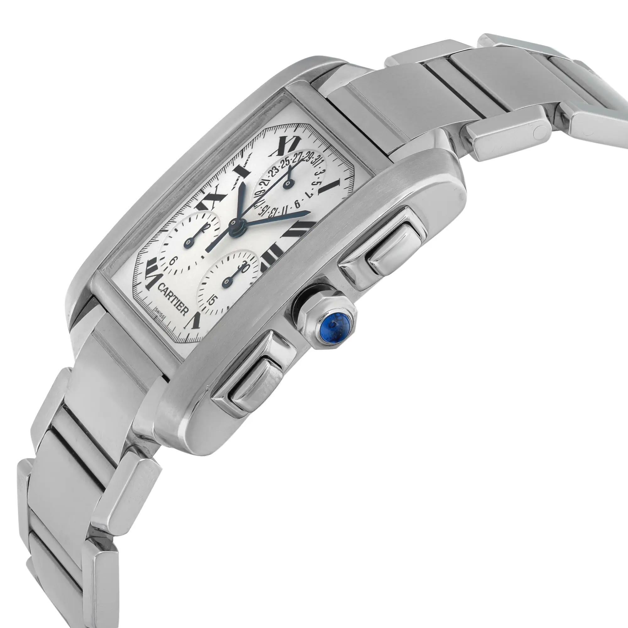 Cartier Tank Francaise Chronoflex Montre pour hommes avec cadran blanc et quartz W51001Q3 Bon état à New York, NY
