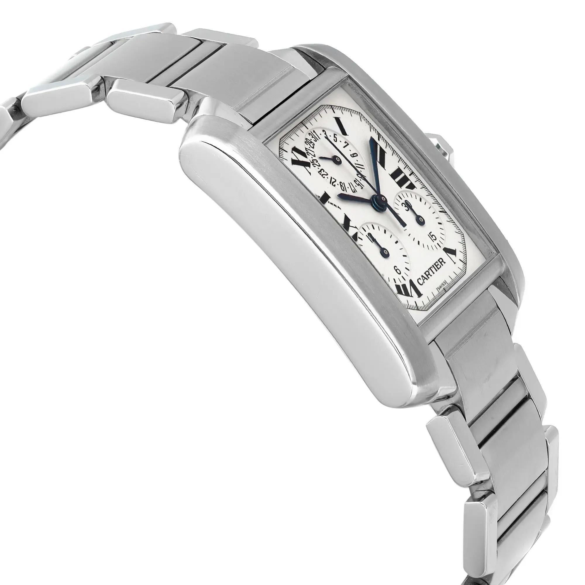 Cartier Tank Francaise Chronoflex Steel White Dial Quartz Mens Watch W51001Q3 In Good Condition In New York, NY