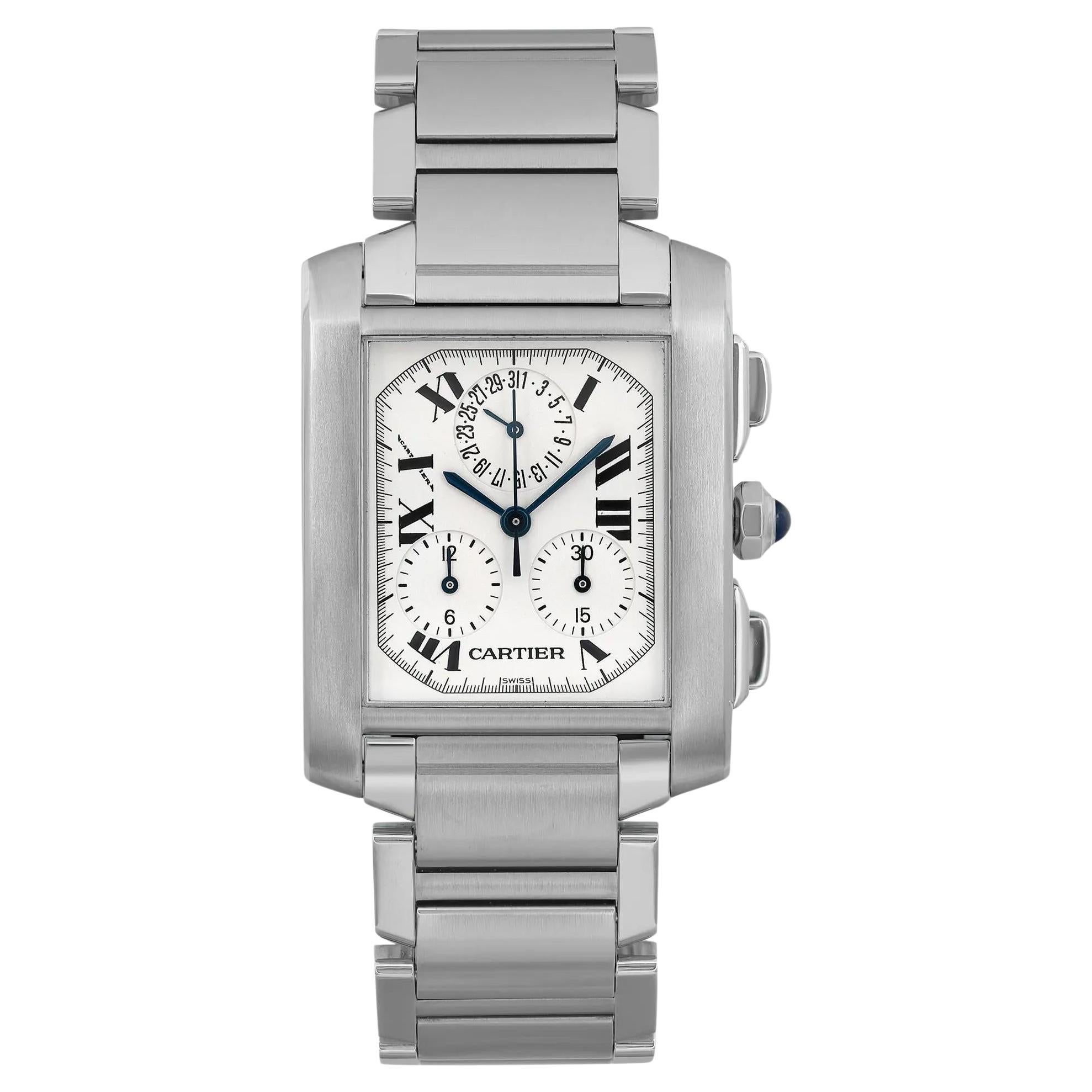 Cartier Tank Francaise Chronoflex Steel White Dial Quartz Mens Watch W51001Q3
