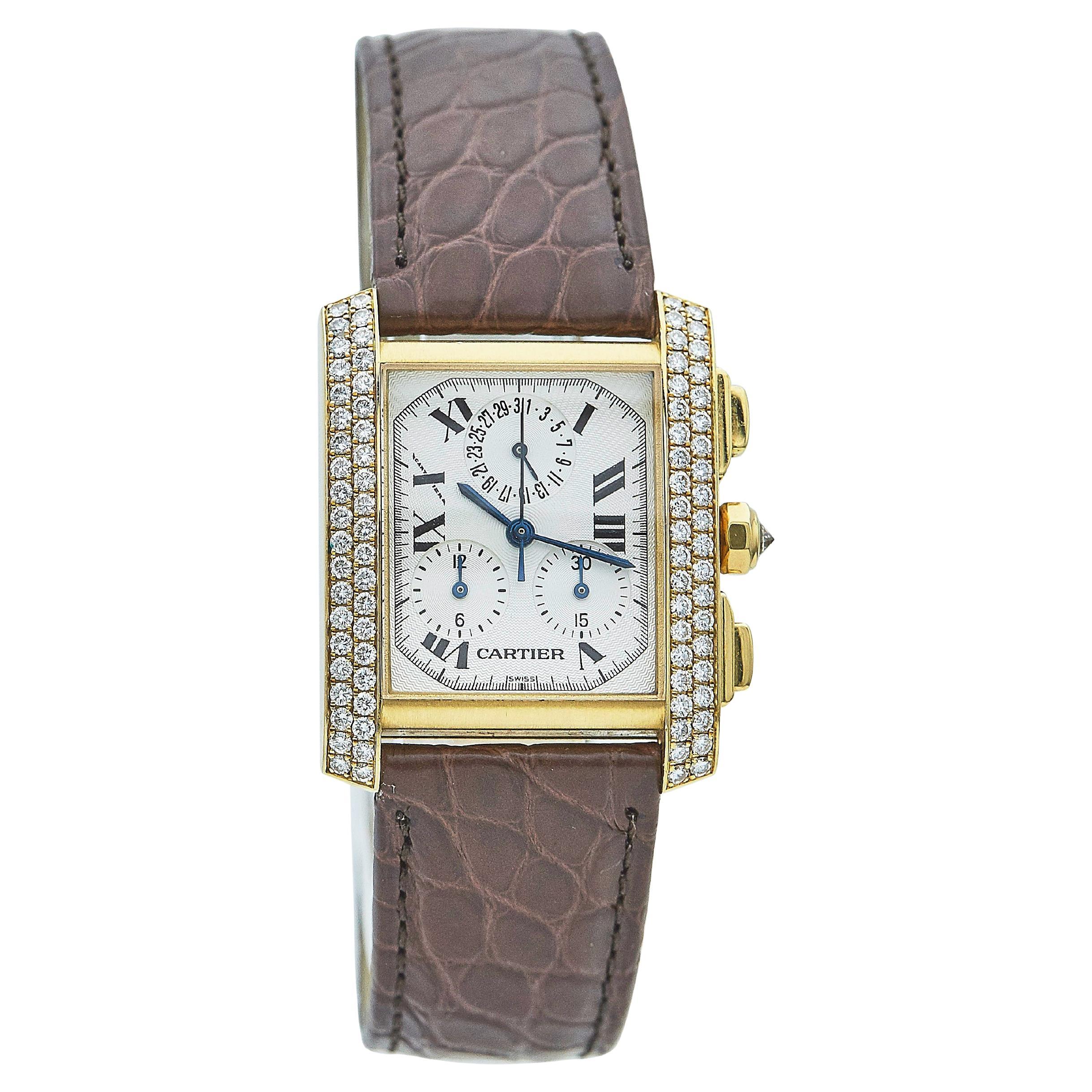 Cartier Tank Francaise Chronoflex Yellow Gold Watch For Sale