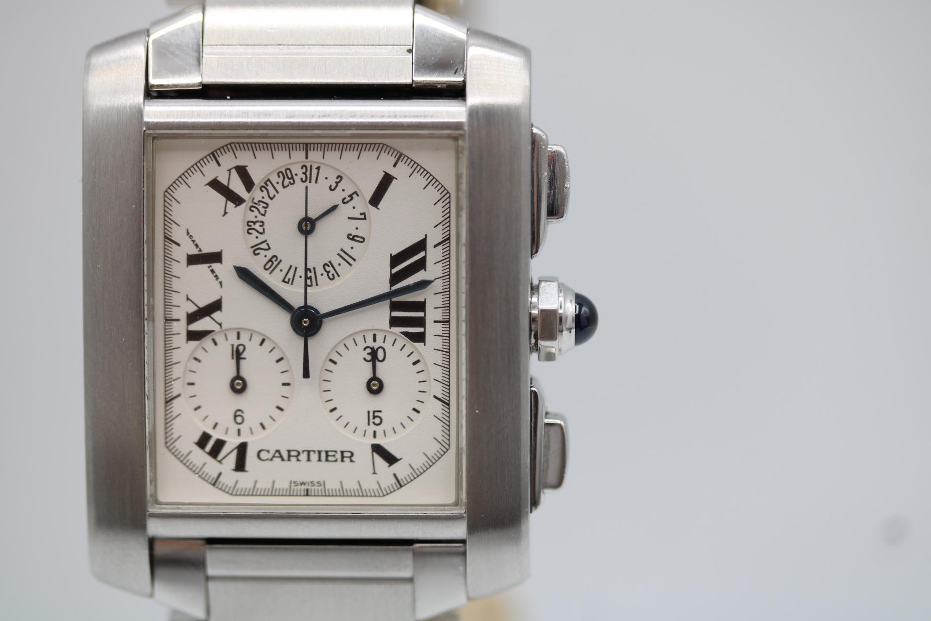 Cartier Tank Française Chronographe -30mm - Modèle 2303 - Set complet en vente 3