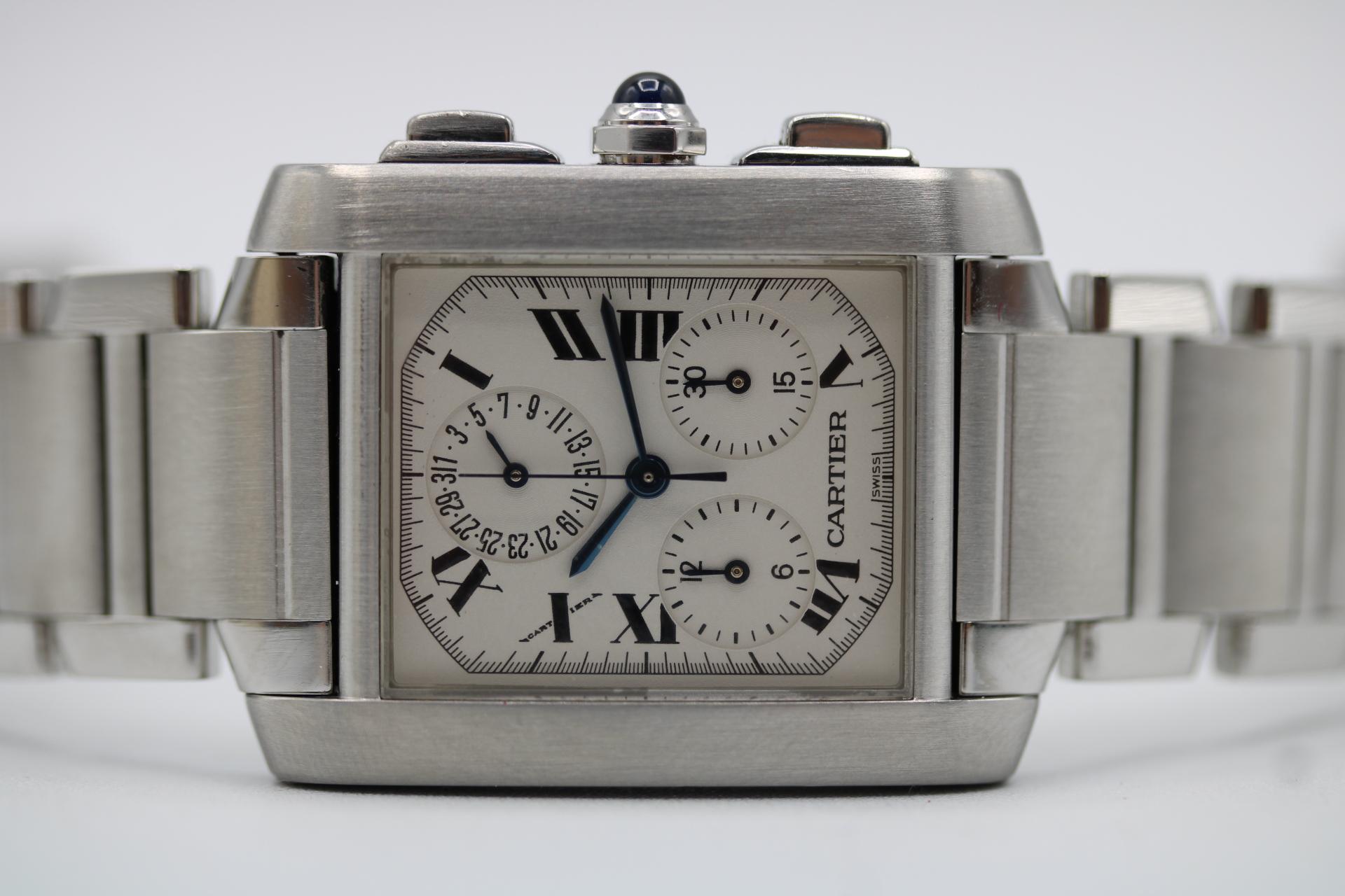 Cartier Tank Française Chronographe -30mm - Modèle 2303 - Set complet en vente 5