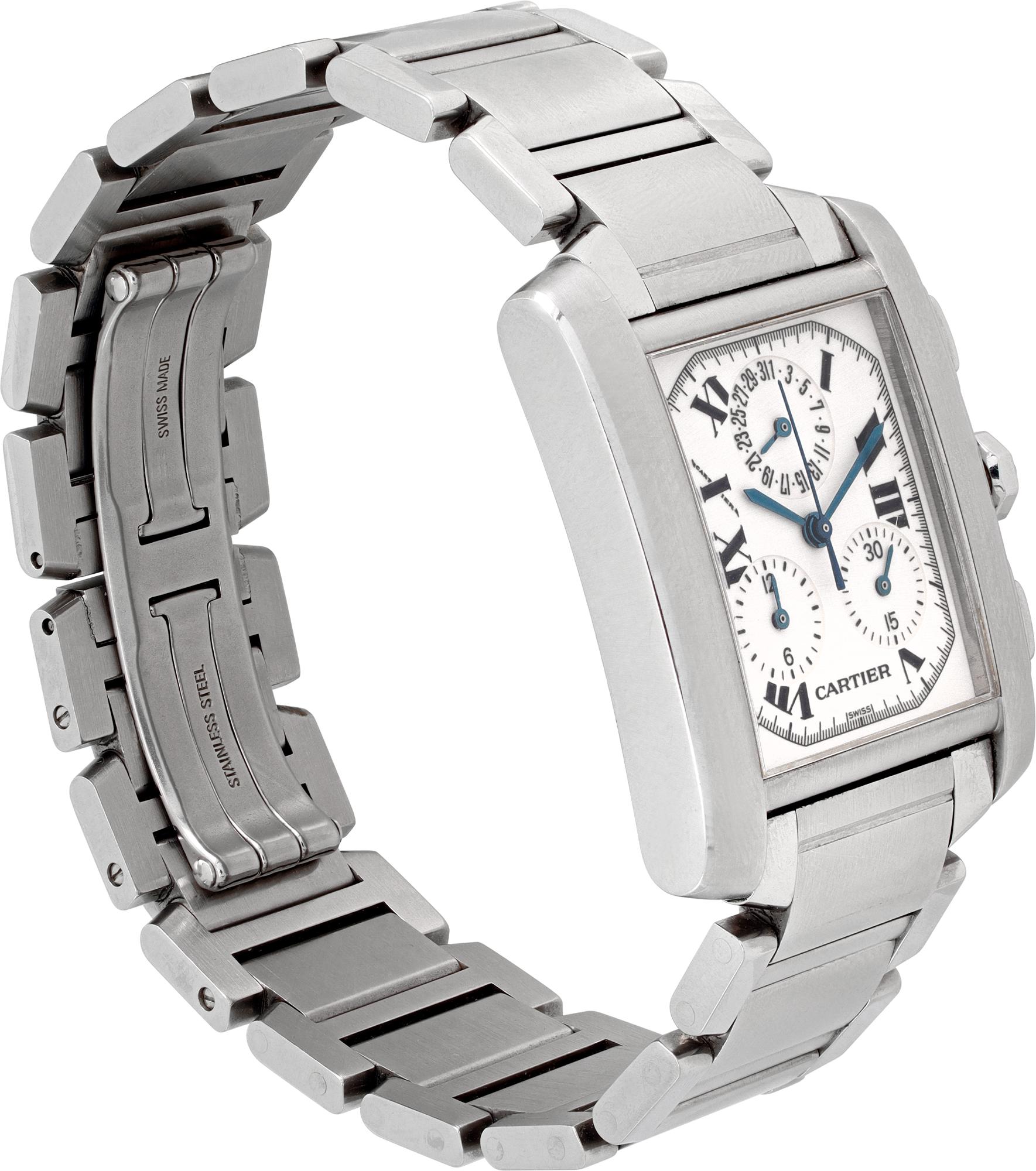 Cartier Tank Francaise Chronograph Steel Quartz Wristwatch Ref W51001Q3 In Excellent Condition For Sale In Surfside, FL