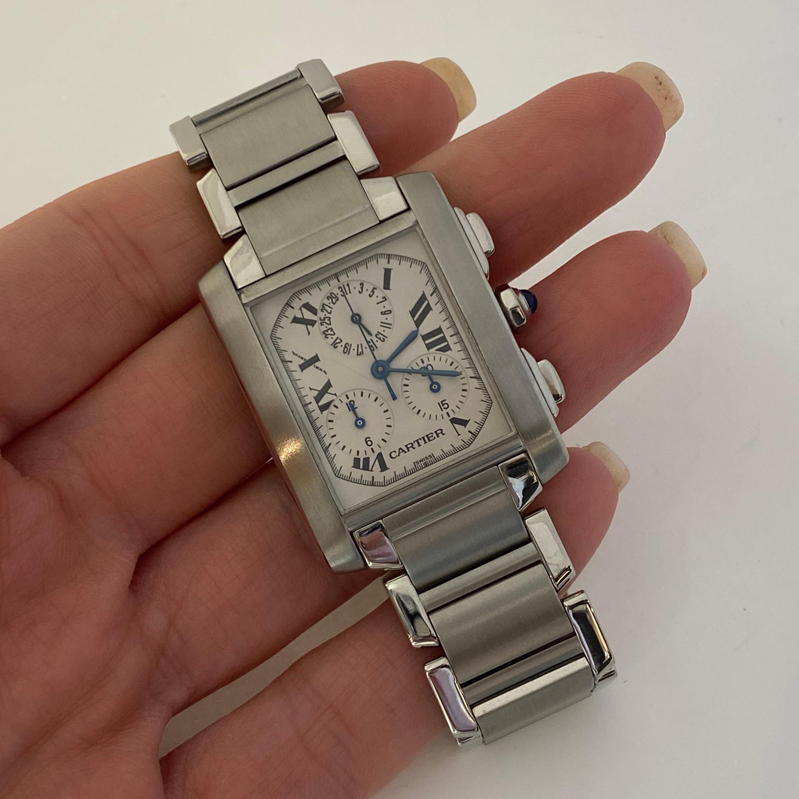 Cartier Tank Francaise Chronoreflex Stahl Uhr Quarz W51001Q3 2303 im Angebot 1