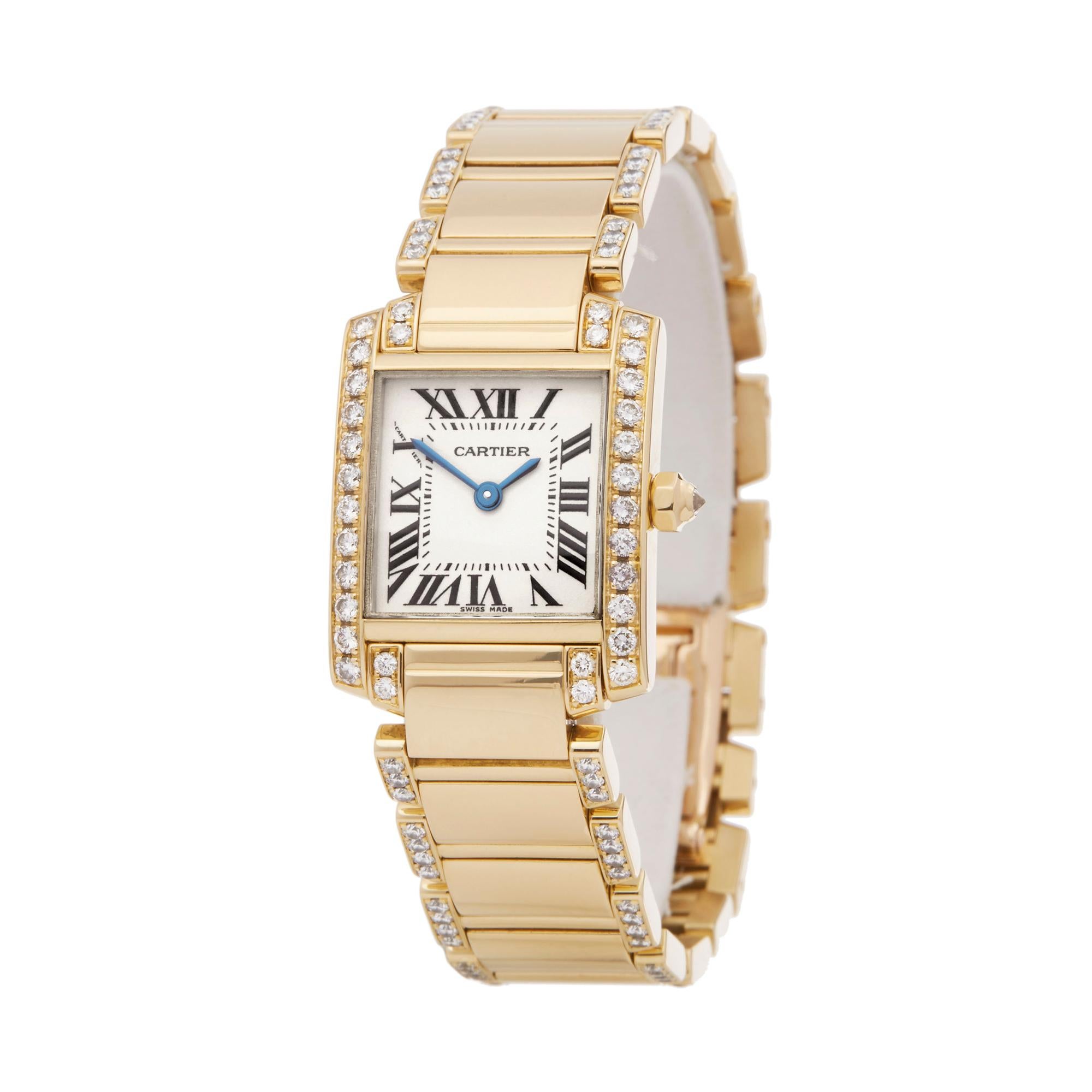 Reference: W6126
Manufacturer: Cartier
Model: Tank Francaise
Model Reference: 2385 or WE1001RG
Age: Circa 2000's
Gender: Women's
Box and Papers: Box, Manuals and Service Papers Dated August 2015
Dial: White Roman
Glass: Sapphire Crystal
Movement: