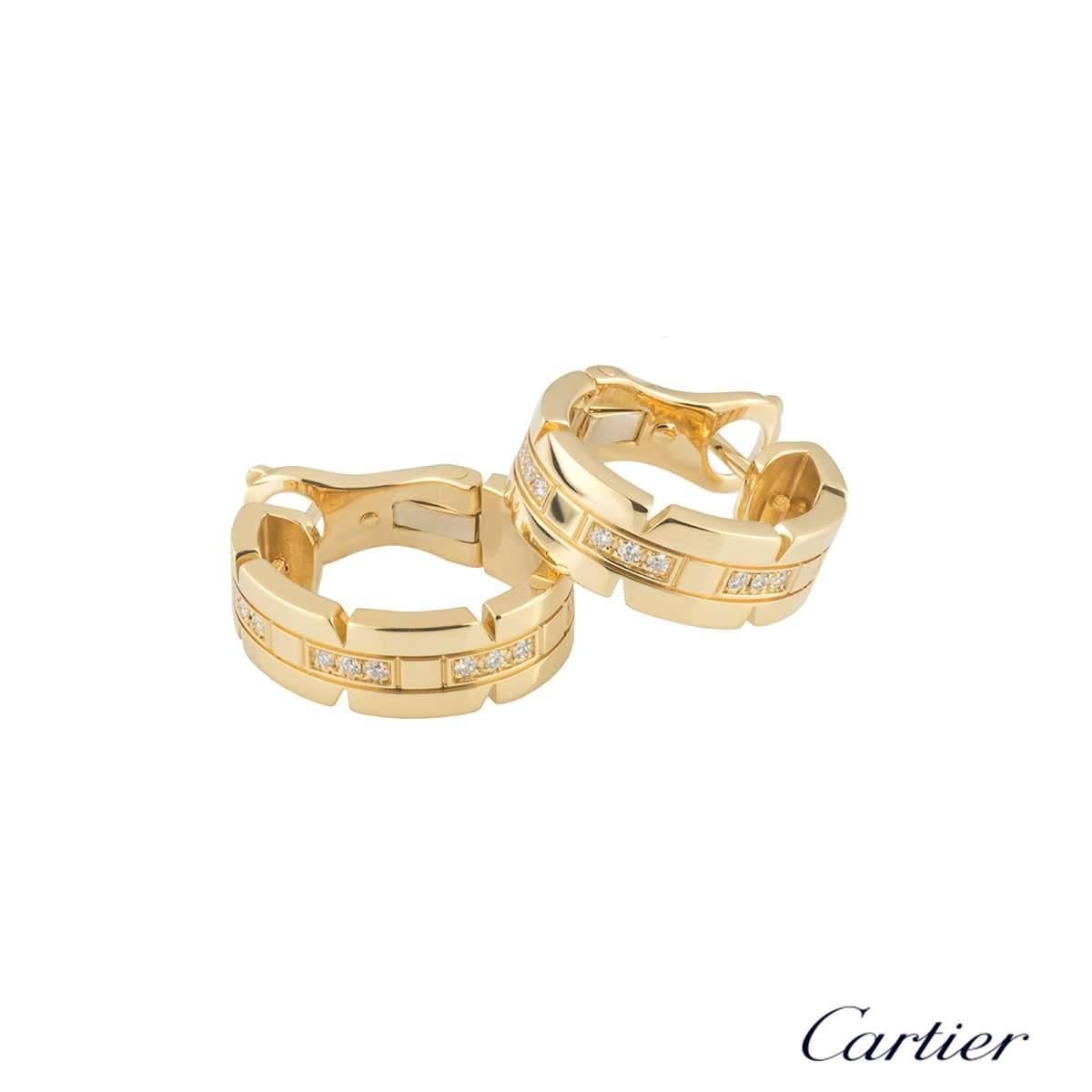 A pair of 18k yellow gold Tank Francaise earrings by Cartier. The earrings are formed of a brick design with diamonds set vertically in 4 intervals. There are 13 round brilliant cut diamonds with a total weight of approximately 0.26ct. The earrings