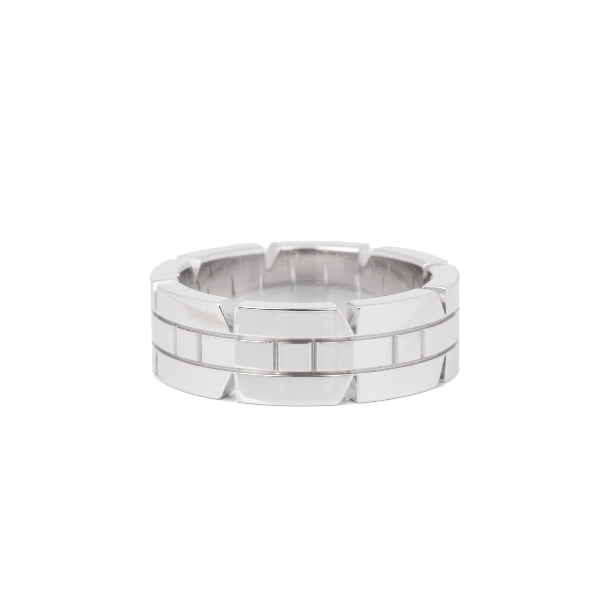 Contemporary Cartier Diamond Accent 18ct White Gold Tank Française Ring For Sale
