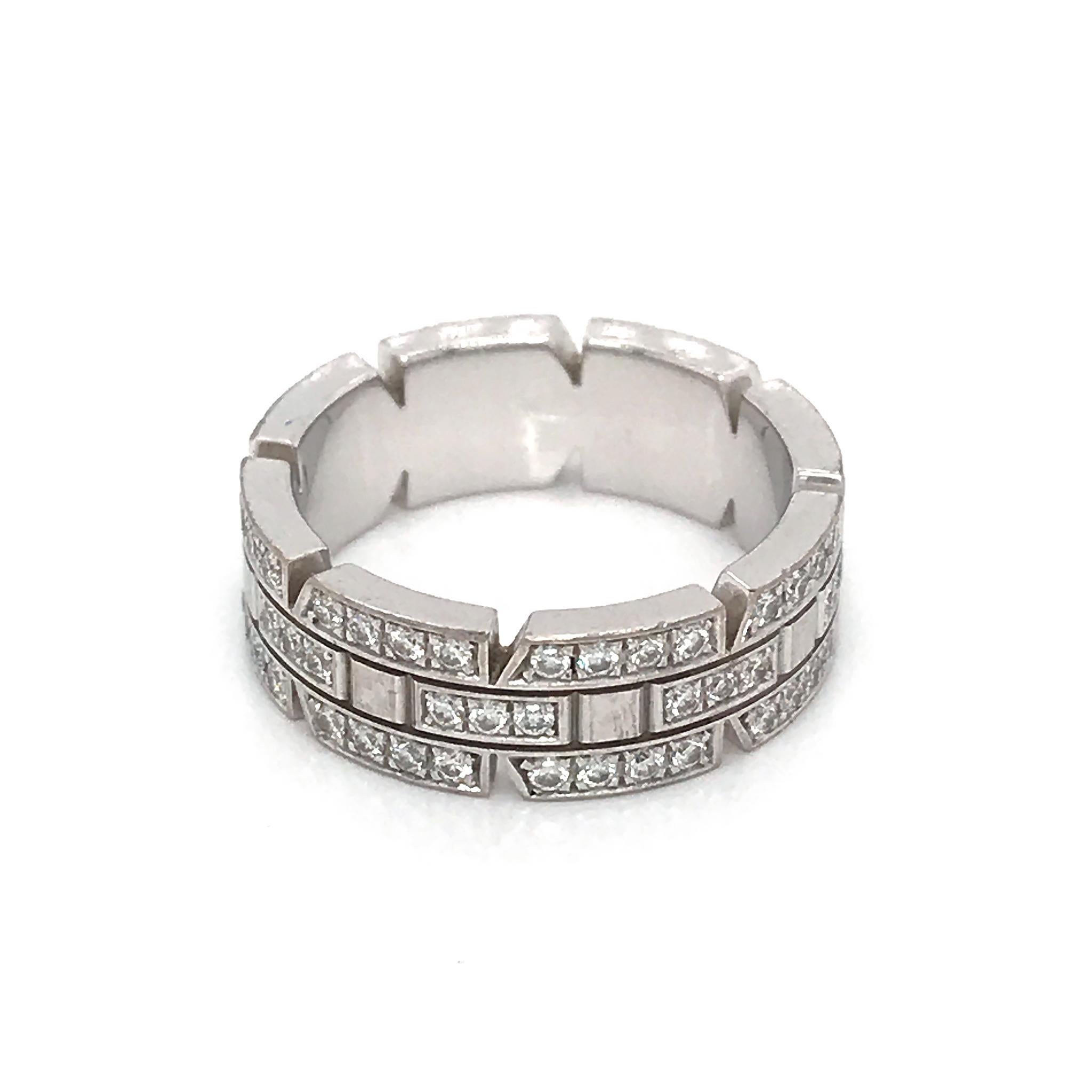 Cartier Tank Francaise Diamond Ring in White Gold
 7.8g 18K WG. 

Size: EU 49, US 5.25