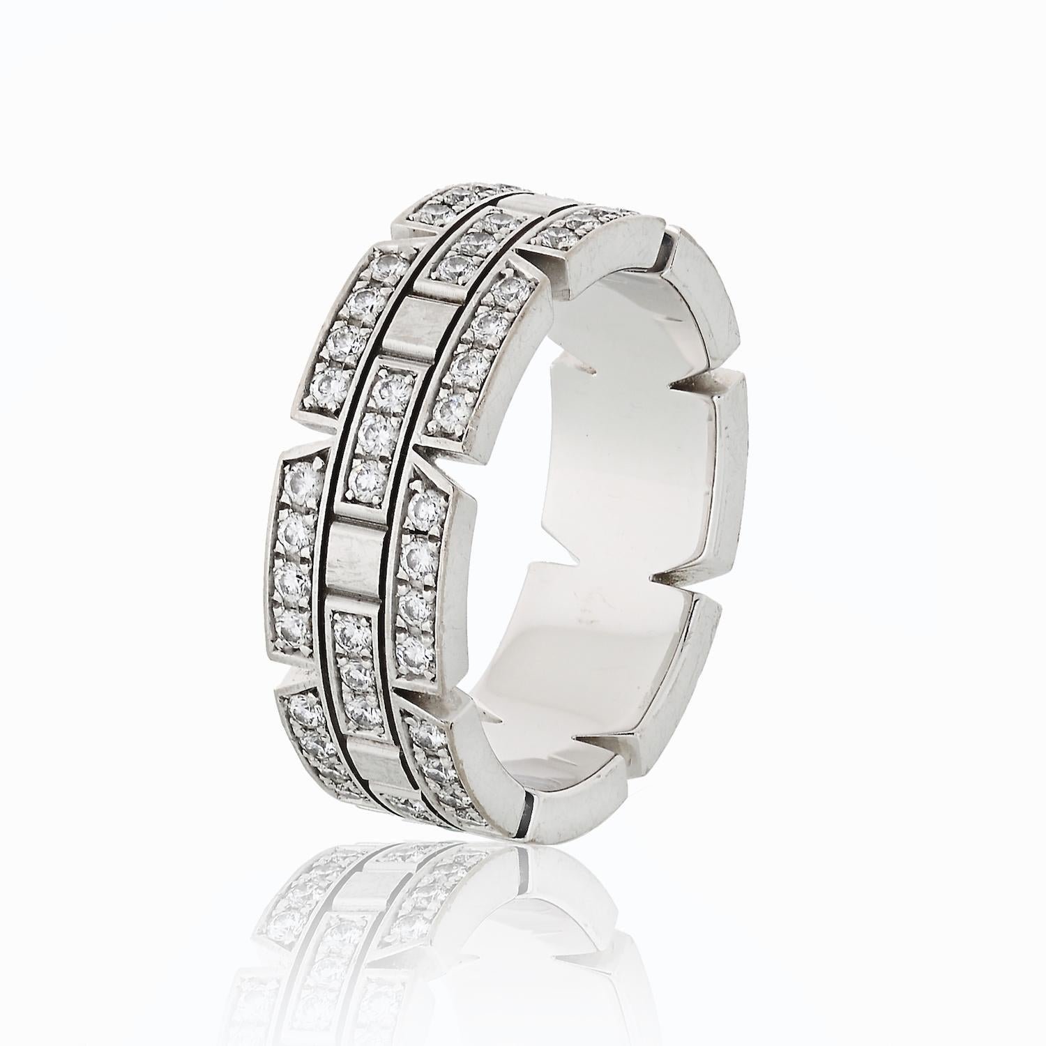 Modern Cartier Tank Francaise Diamond Ring in White Gold