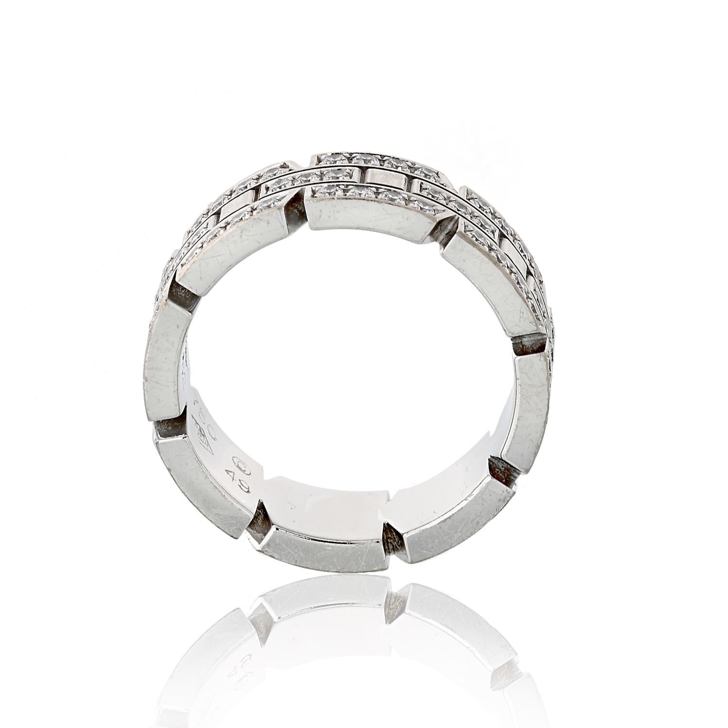 Women's or Men's Cartier Tank Francaise Diamond Ring in White Gold