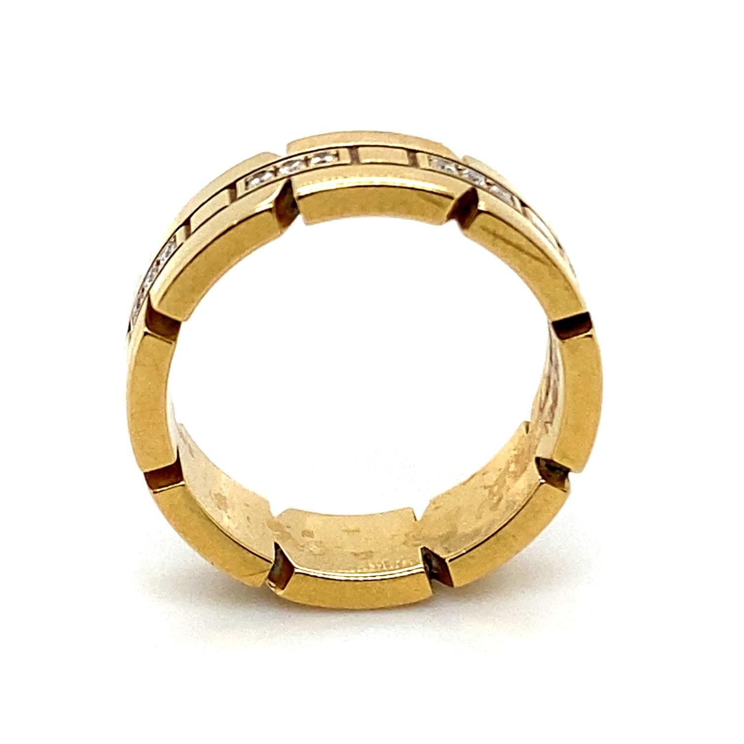 Women's or Men's Cartier Tank Francaise Diamond Set 18 Karat Gold Ring For Sale