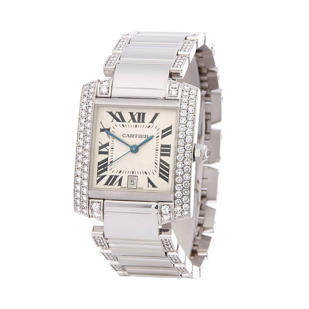 Ref: W5011
Manufacturer: Cartier
Model: Tank Francaise
Model Ref: WE1003SC
Age: 
Gender: Ladies
Complete With: Box, Manuals & Guarantee
Dial: White Roman 
Glass: Sapphire Crystal
Movement: Automatic
Water Resistance: To Manufacturers