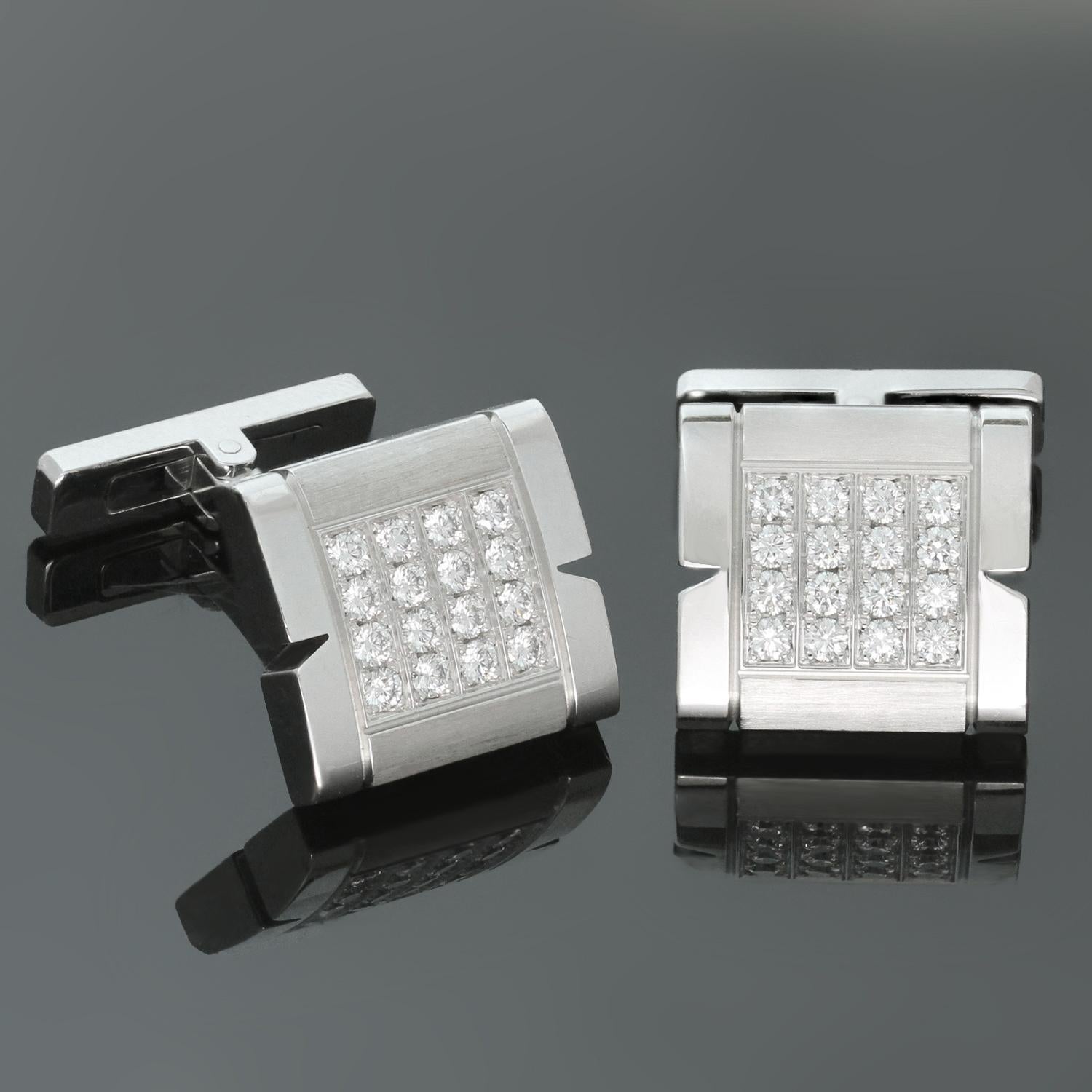 These stunning Cartier cufflinks from the classic Tank Francaise collection are crafted in 18k white gold and set with brilliant-cut round diamonds of an estimated 0.70 carats. Made in France circa 2000s. Measurements: 0.55