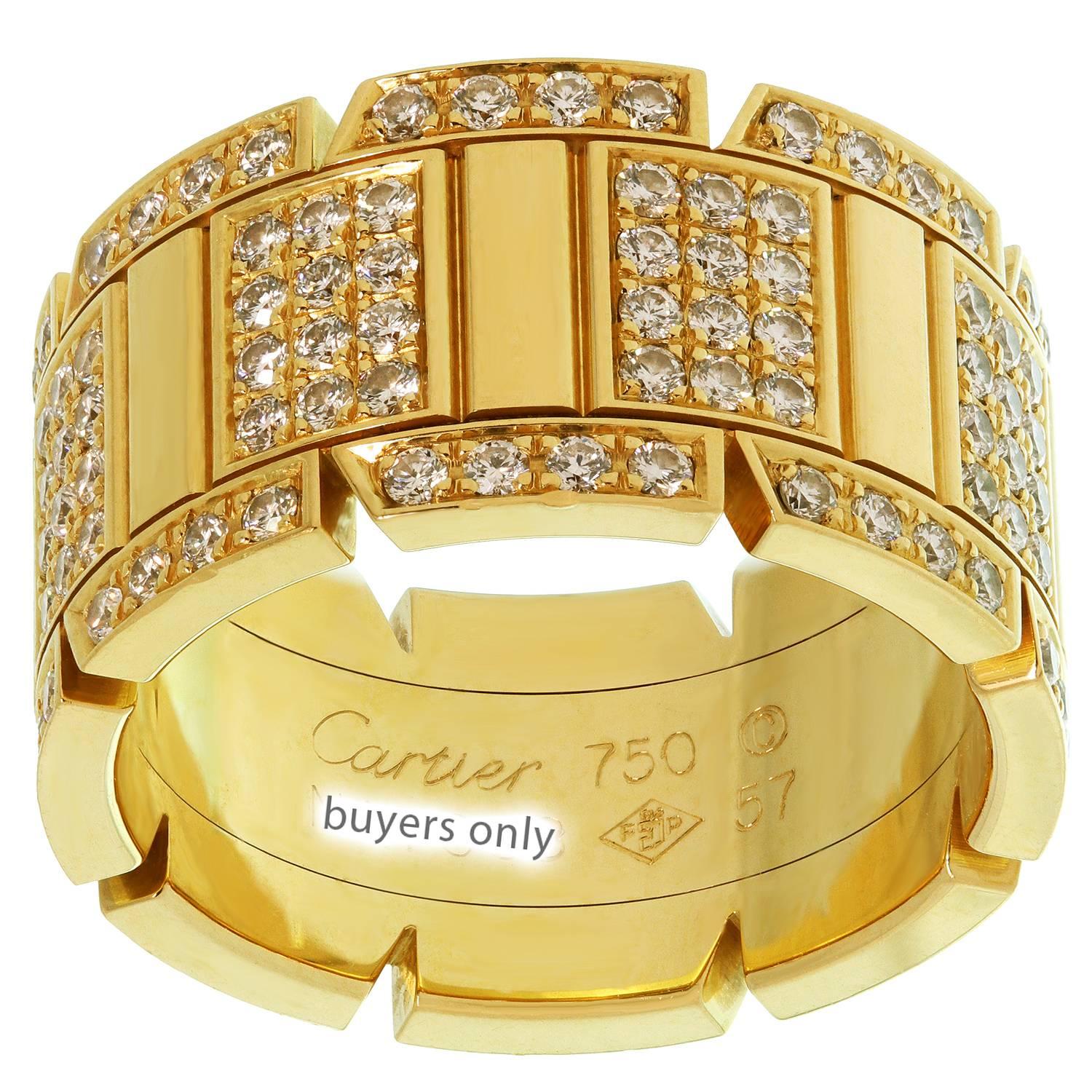Cartier Tank Francaise Diamond Yellow Gold Large Band Ring. Size is 8 - EU 57 In Excellent Condition In New York, NY
