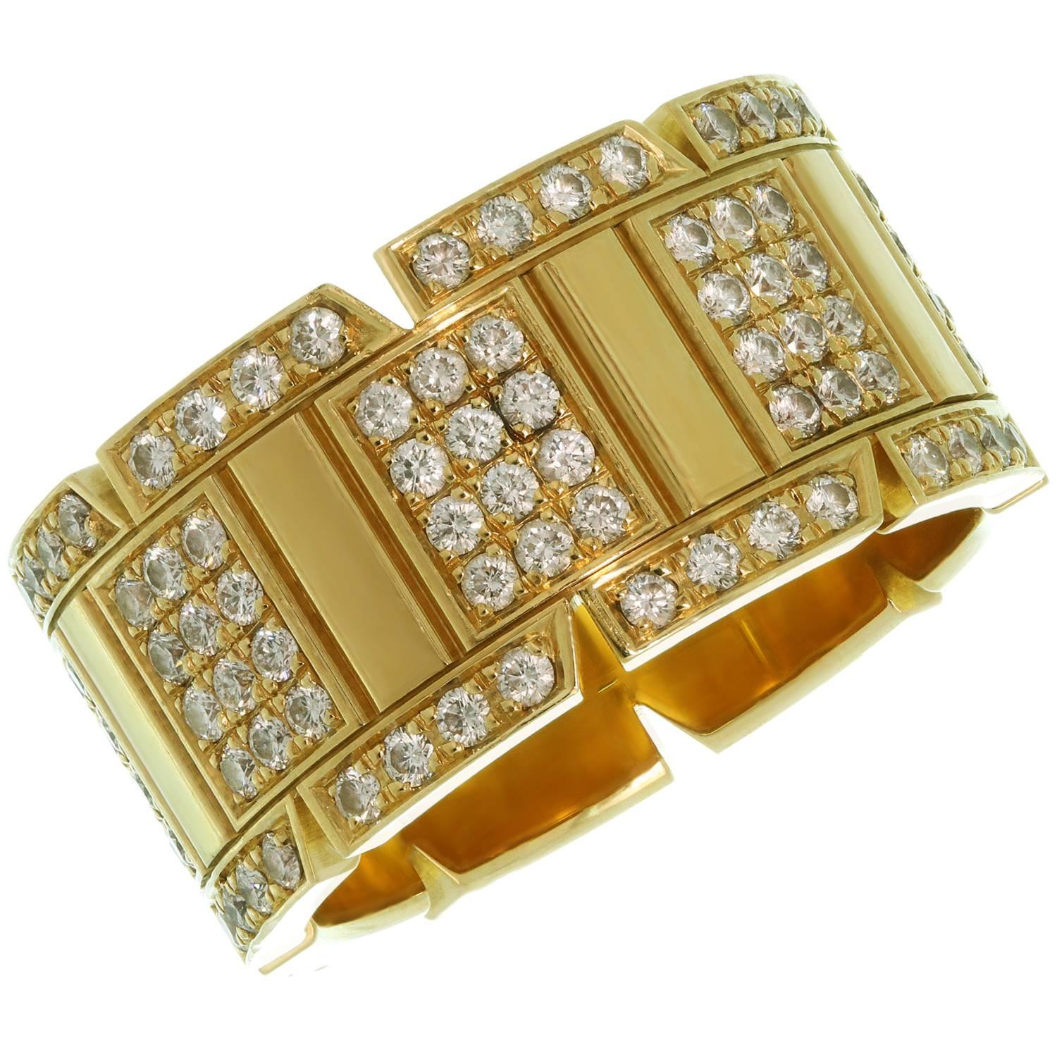 Cartier Tank Francaise Diamond Yellow Gold Large Band Ring. Size is 8 - EU 57