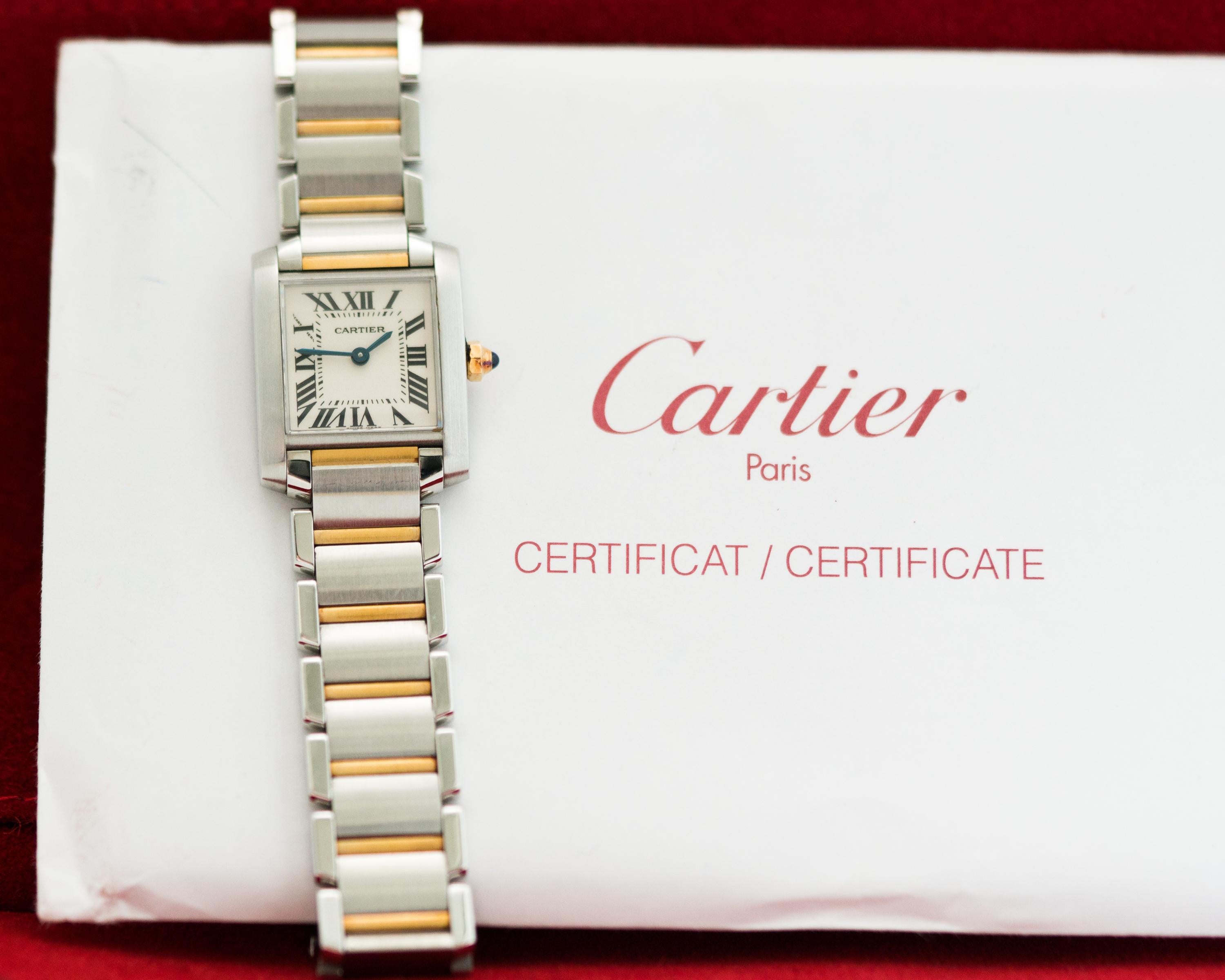 Cartier Tank Française Damen 18 Karat Gold zweifarbige Armbanduhr 6