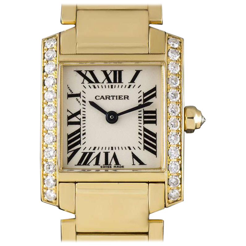 Cartier Tank Francaise Ladies 18 Karat Yellow Gold Silver Dial Diamond Bezel