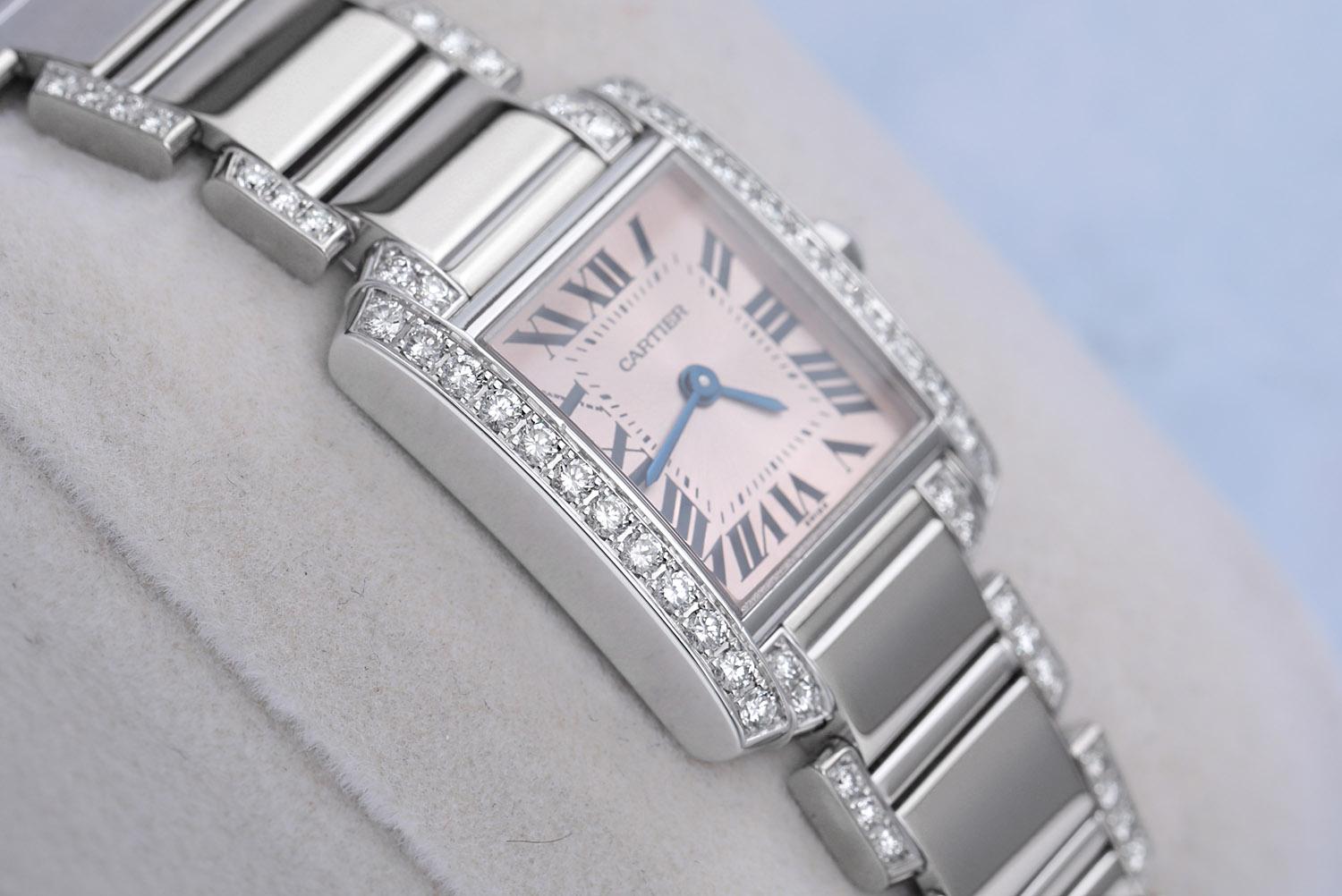 Cartier Tank Francaise Ladies 18k White Gold Watch with Factory Diamonds In Excellent Condition In New York, NY