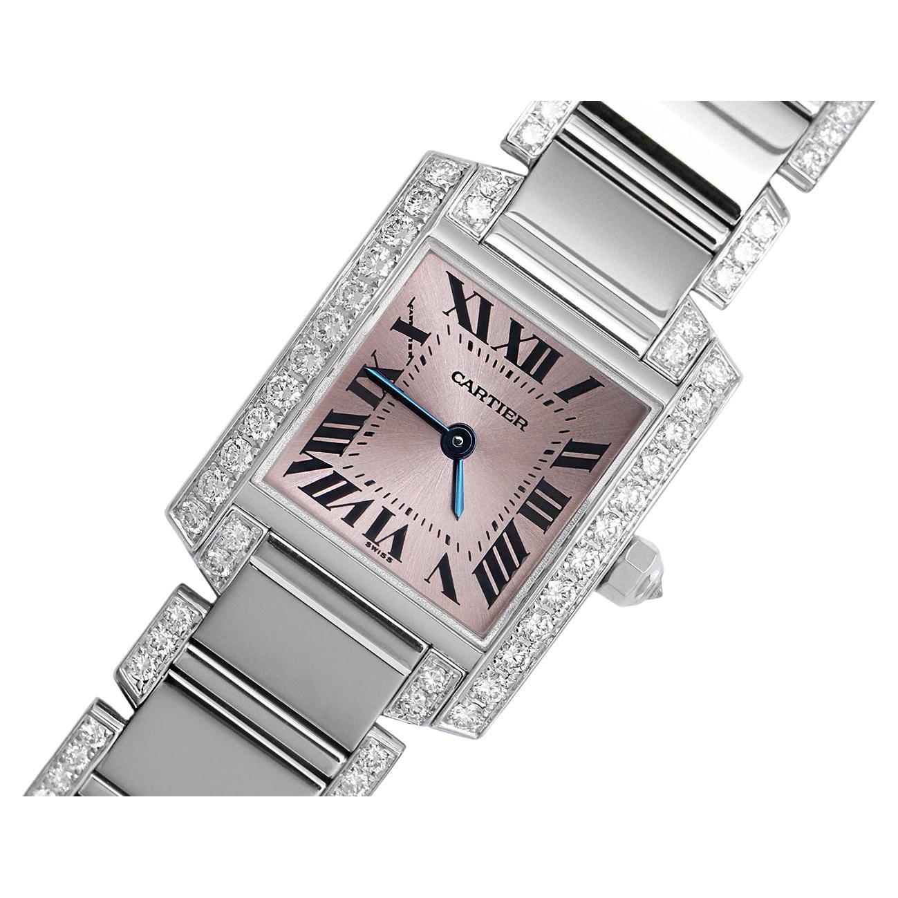 Cartier Tank Francaise Ladies 18k White Gold Watch with Factory Diamonds