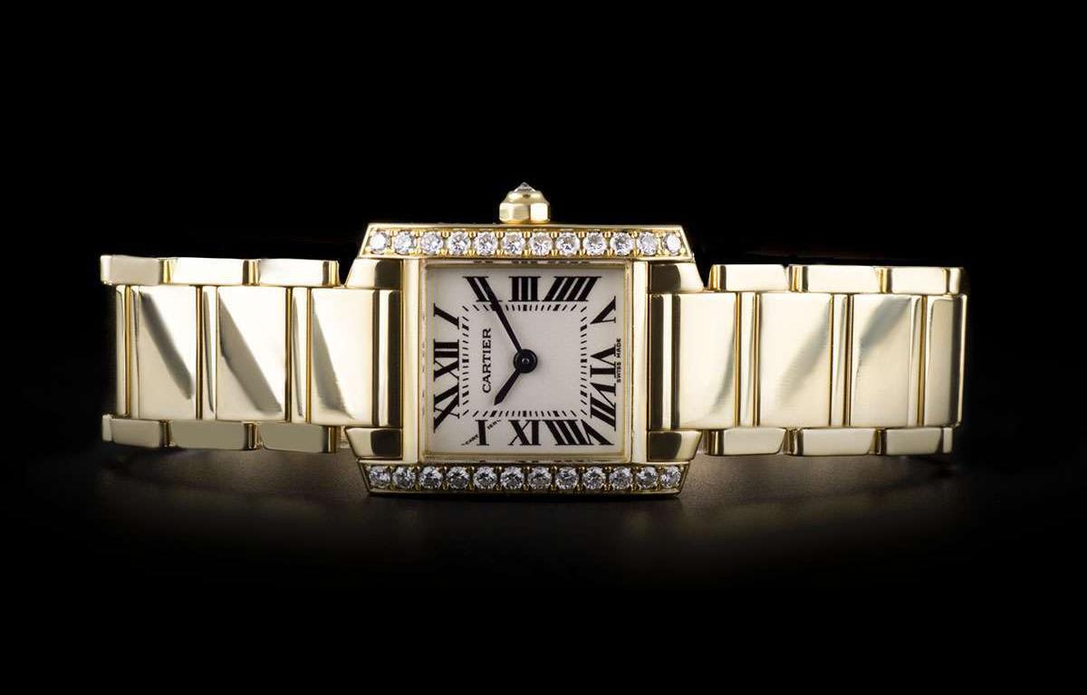Cartier Tank Francaise Ladies 18 Karat Yellow Gold Silver Dial Diamond Bezel In Excellent Condition In London, GB