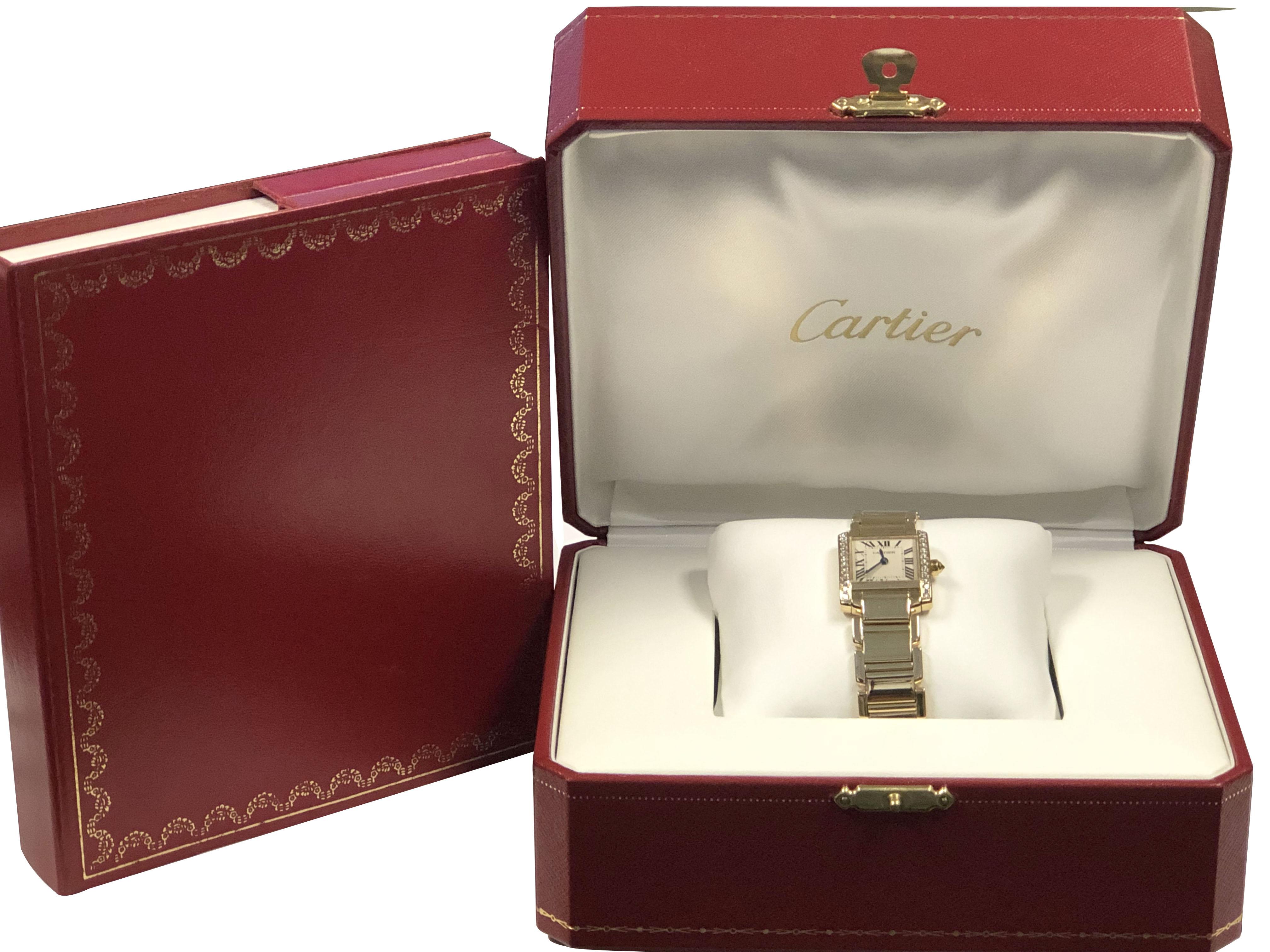 Round Cut Cartier Tank Francaise Ladies Gold and Diamond Quartz Wrist Watch