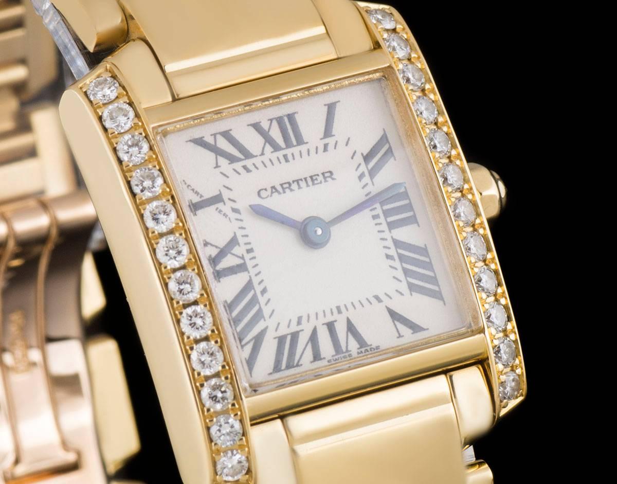 Cartier Tank Francaise Ladies Gold Silver Roman Dial Diamond Set Quartz Watch In Excellent Condition In London, GB
