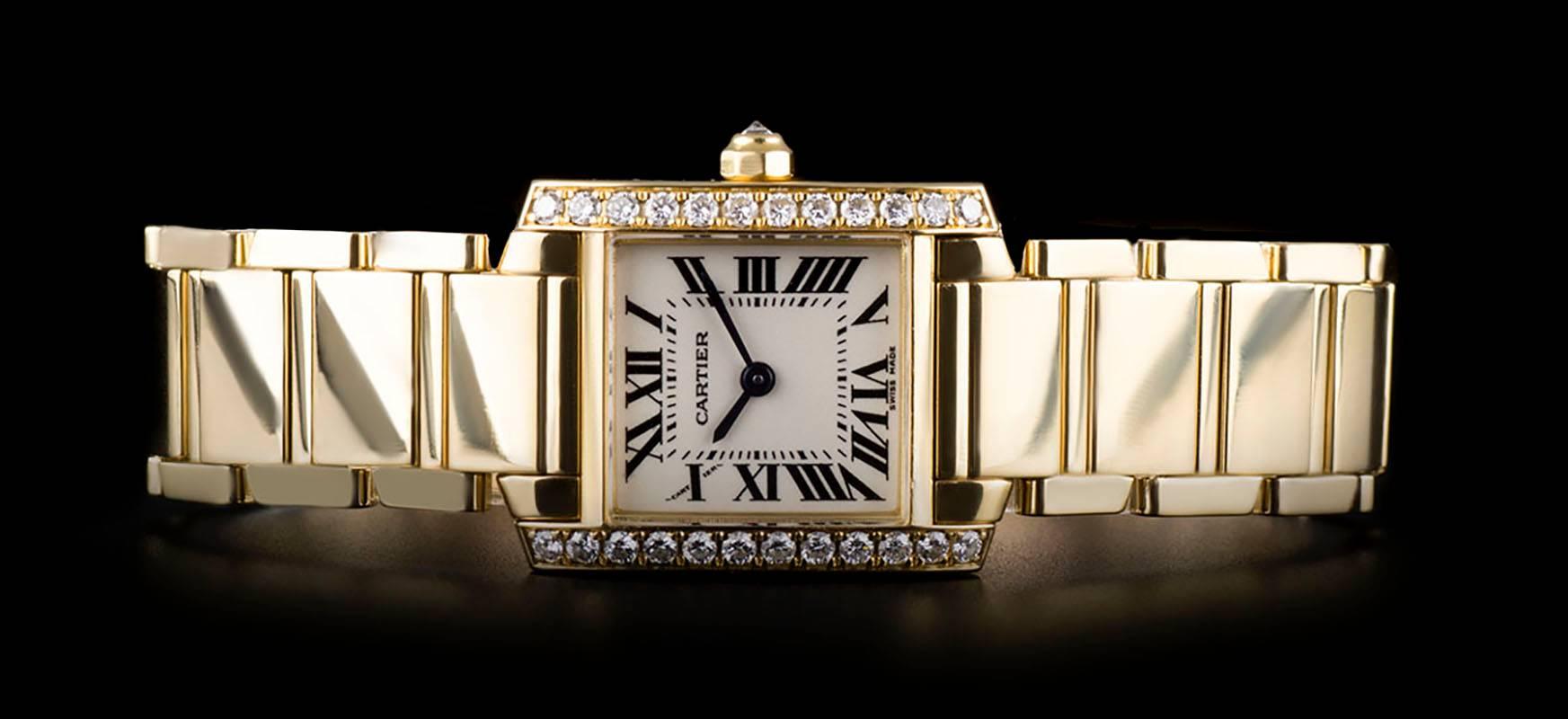 Women's Cartier Tank Francaise Ladies Gold Silver Roman Dial Diamond Set Quartz Watch