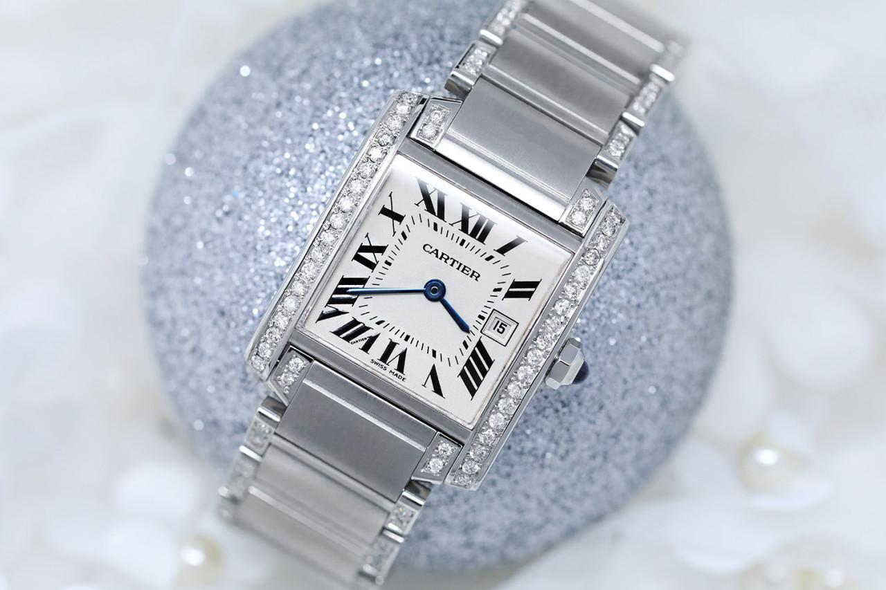 Cartier Tank Francaise Ladies Medium Model Custom Diamonds Steel Watch 25mm x 30mm #2465

Cartier Tank Francaise Ladies Medium Model Custom Diamonds Steel Watch. Watch has been fully polished, serviced and there are absolutely NO visible scratches
