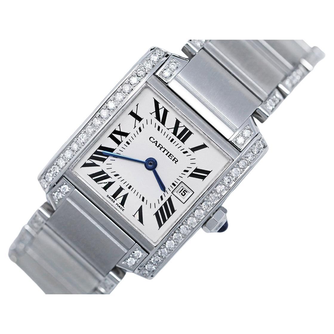 Reloj de acero Cartier Tank Francaise para señora, modelo mediano personalizado con diamantes nº 2465
