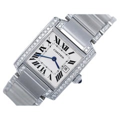 Used Cartier Tank Francaise Ladies Medium Model Custom Diamonds Steel Watch #2465