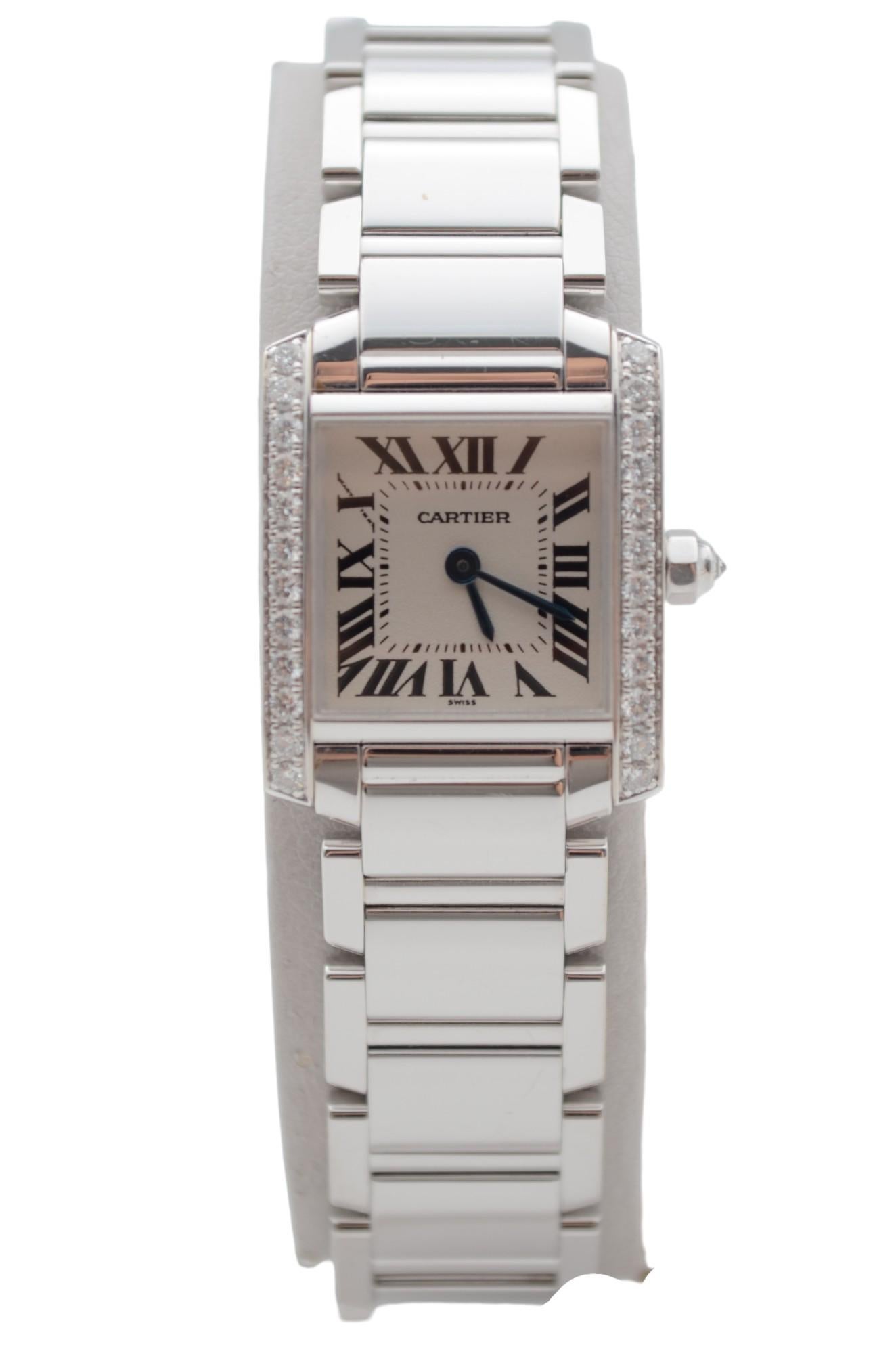Cartier Tank Francaise Dama Oro Blanco 18K Bisel Diamante 20x25mm Ref: 2365 Corte brillante
