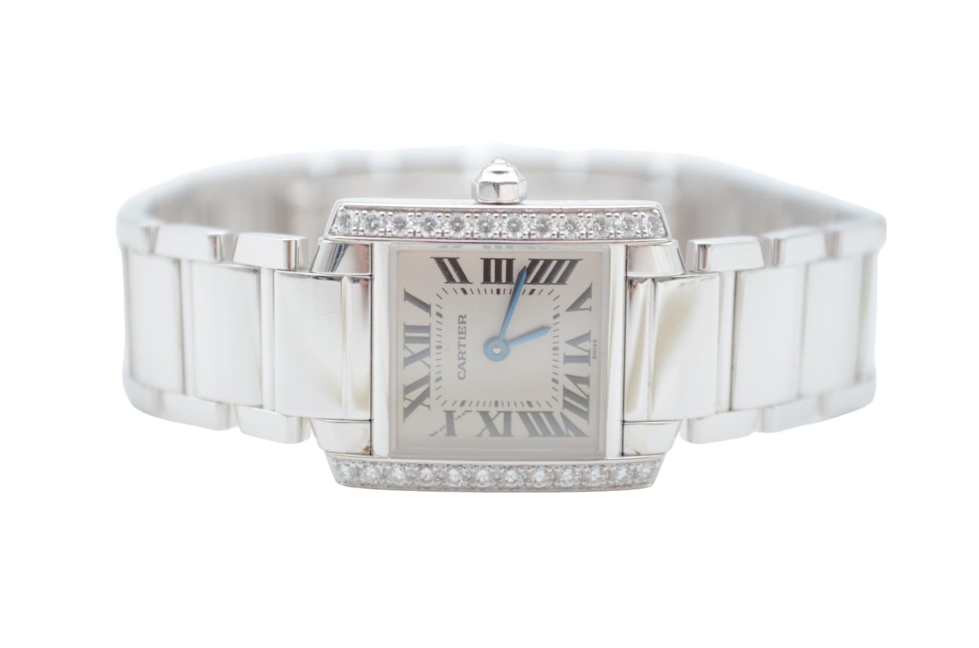 Cartier Tank Francaise Dama Oro Blanco 18K Bisel Diamante 20x25mm Ref: 2365 en Excelente Estado en București, București