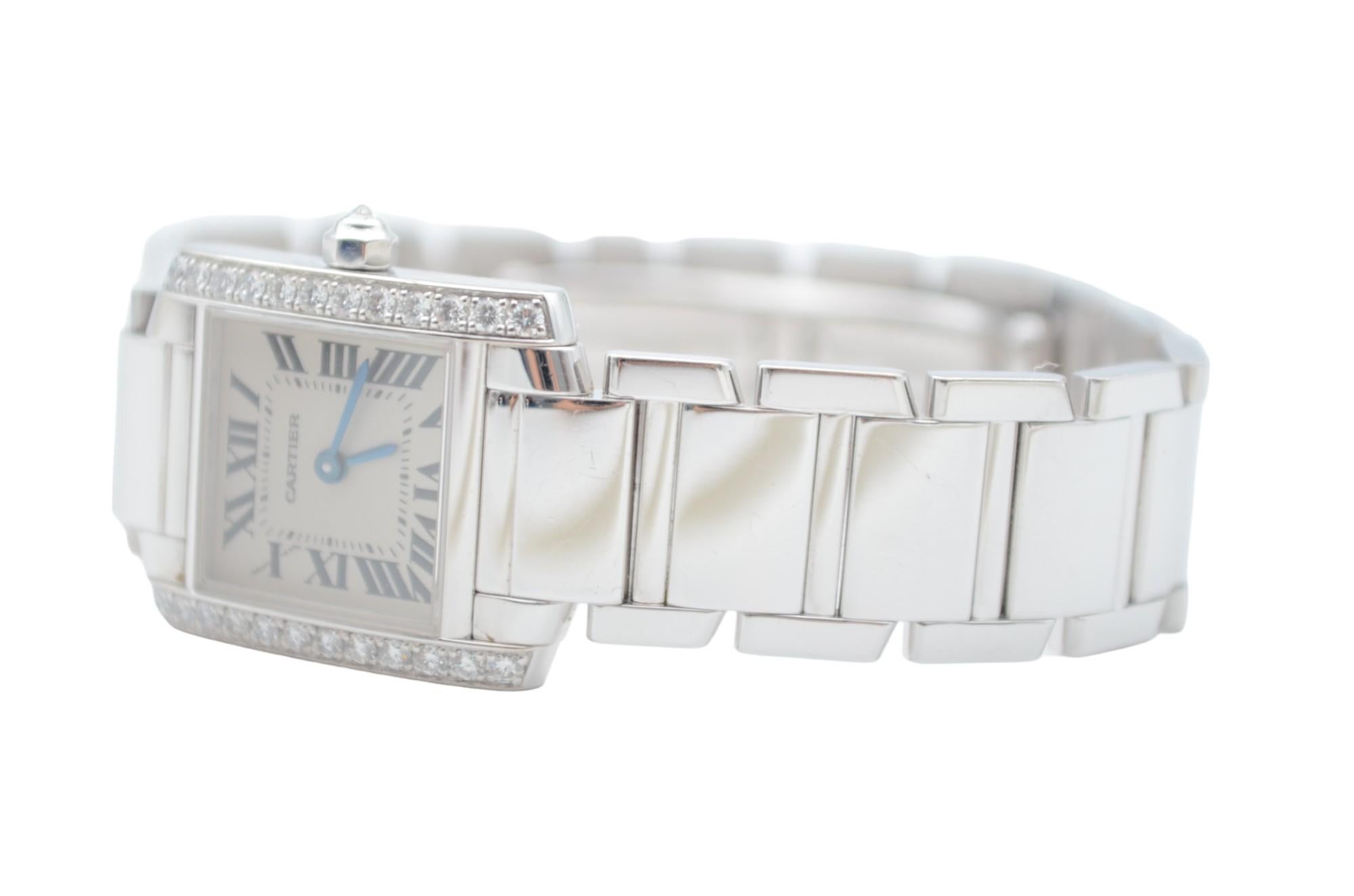 De las mujeres Cartier Tank Francaise Dama Oro Blanco 18K Bisel Diamante 20x25mm Ref: 2365